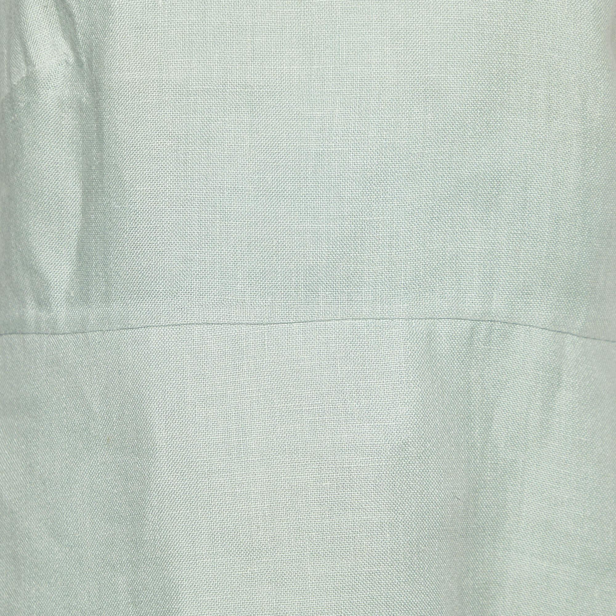 Gray Valentino Sage Green Linen Asymmetric Neck Mini Dress M For Sale