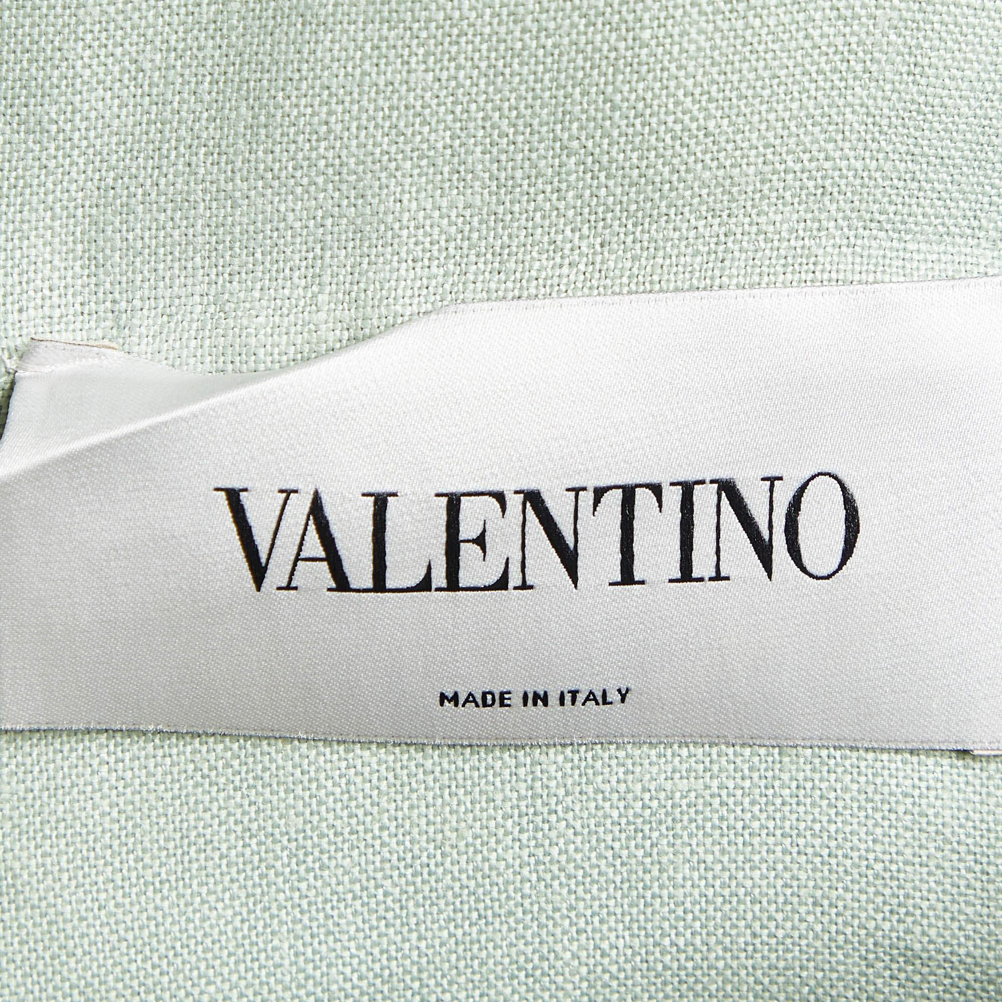 Valentino Sage Green Linen Asymmetric Neck Mini Dress M In Good Condition For Sale In Dubai, Al Qouz 2