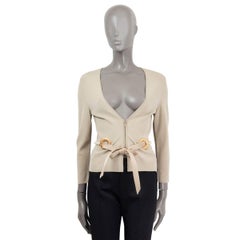 VALENTINO sage green viscose RHINESTONE & PEARL BELTED V-NECK Cardigan Sweater S