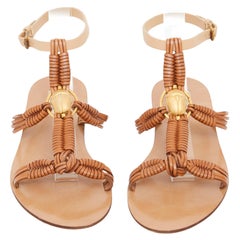 Valentino Sandales EU38 Natural Leather Precious Beauty Flats Sandals US7.5