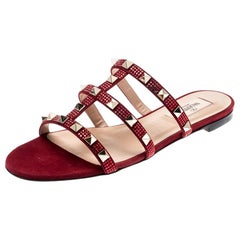 Valentino Scarlet/Rubino Suede Rockstud Flat Slides Size 37