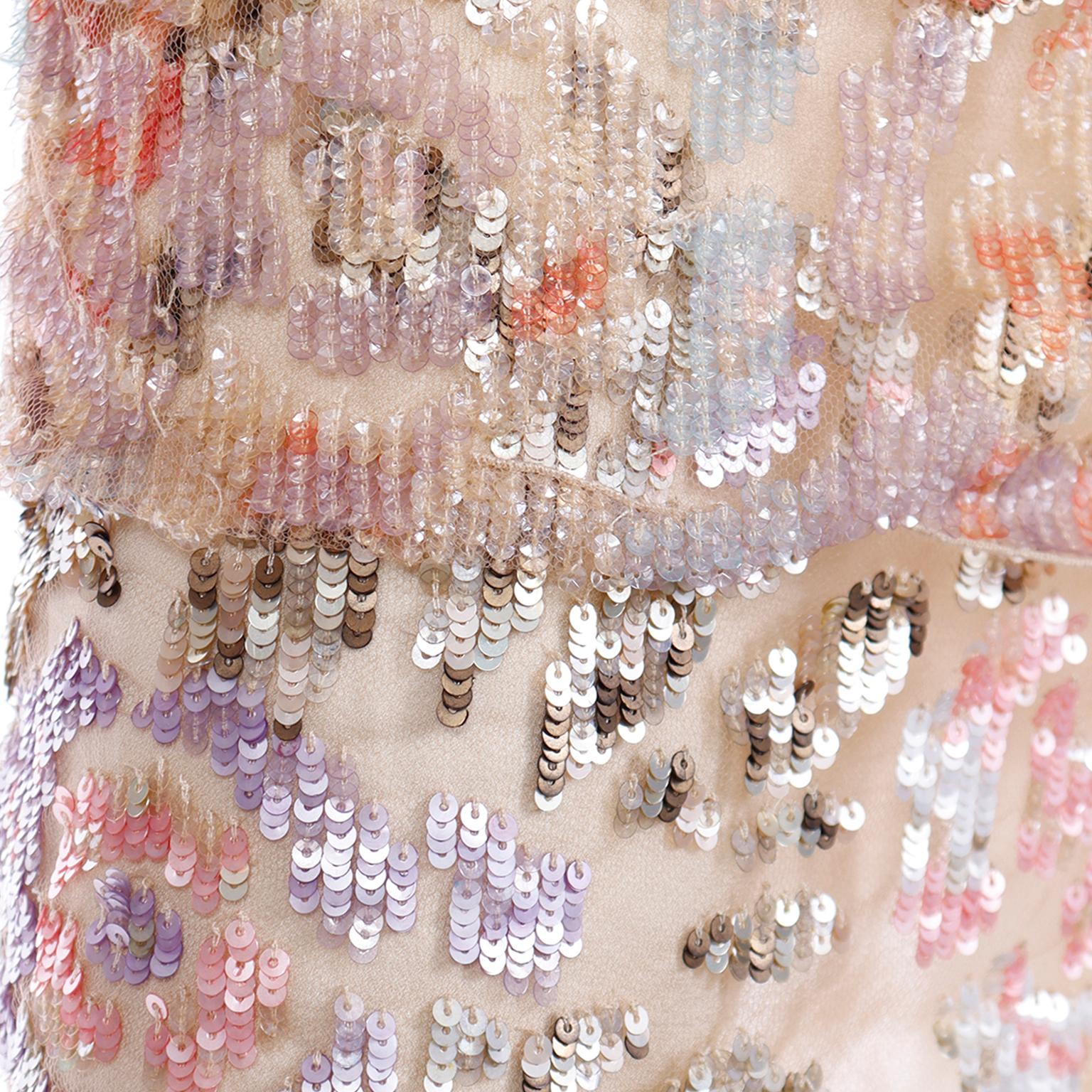 Valentino Sequin Beaded Peach and Gold Evening Dress with Silk Rope ...
