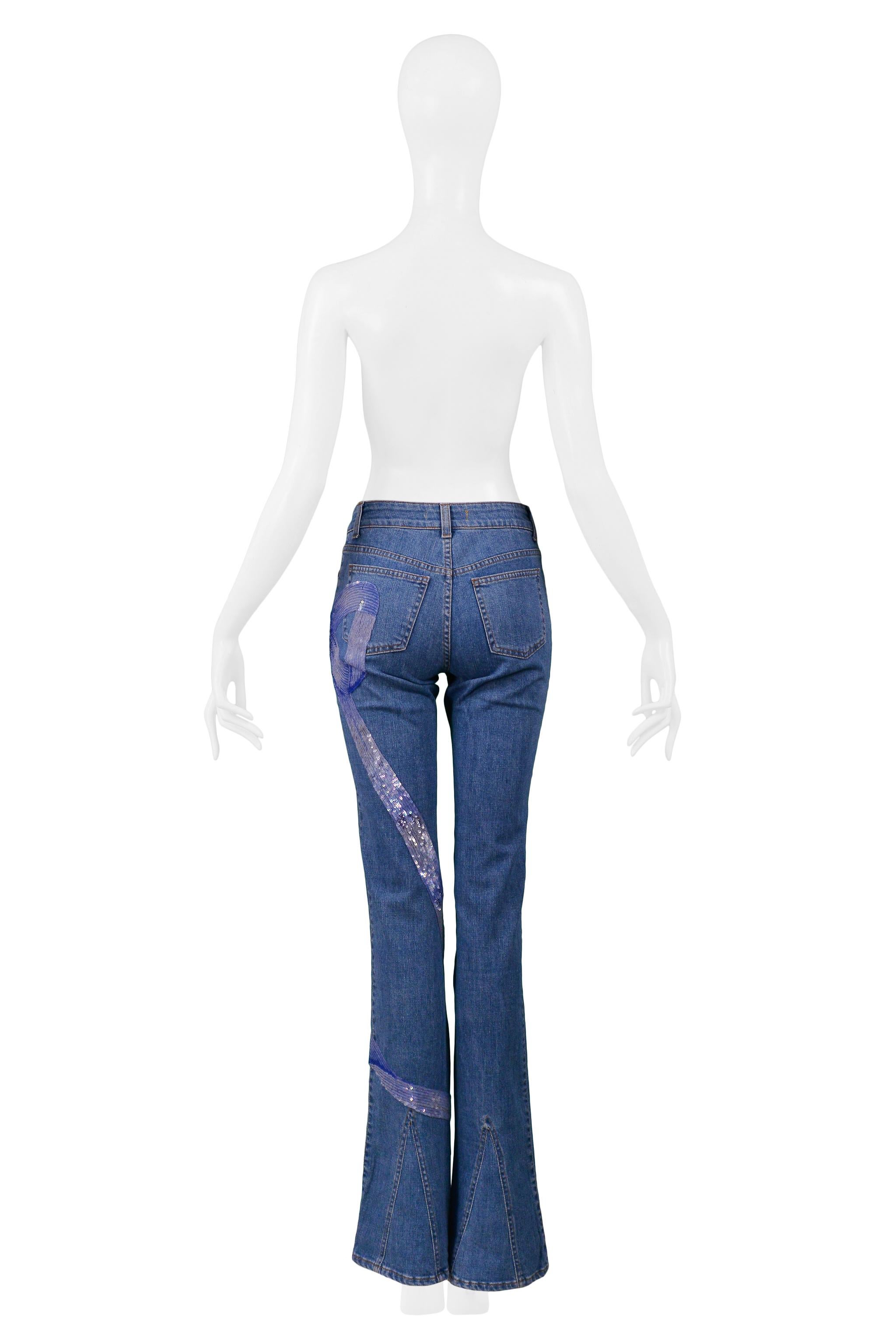 Blue Valentino Sequin Bow Print Jeans 2006 For Sale