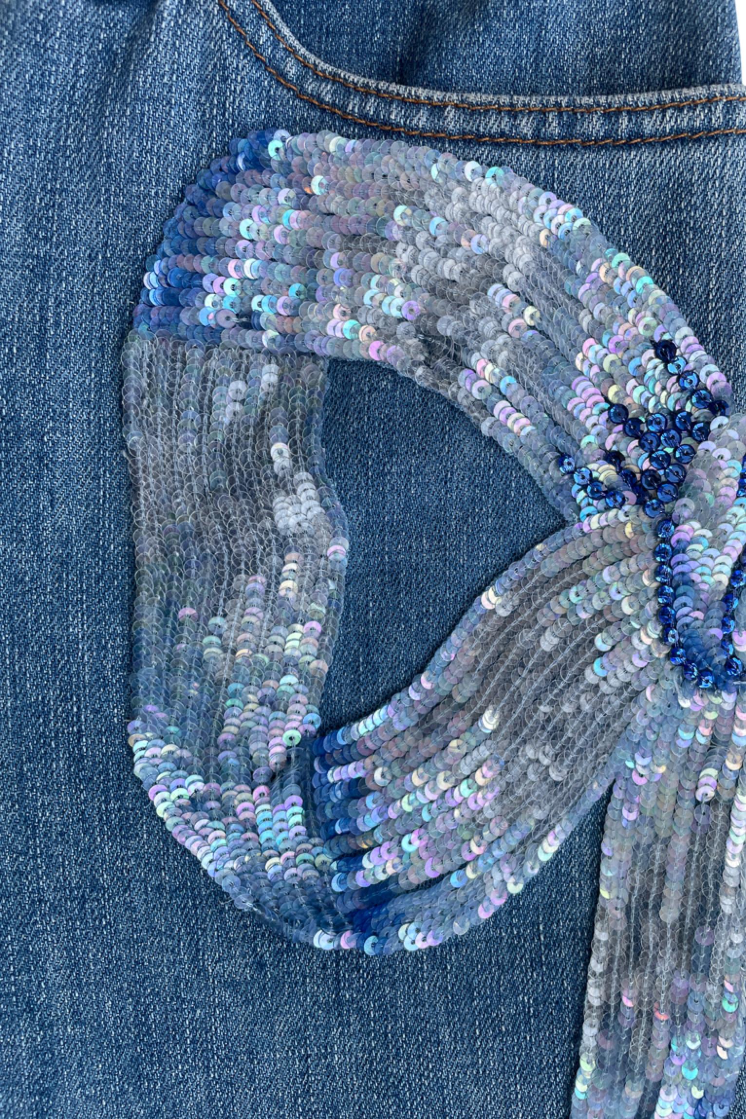 Jeans Valentino con stampa fiocco di paillettes 2006 in vendita 1