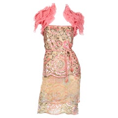 Valentino Sequin Floral Evening Dress With Salmon Pink Ruffled Shrug