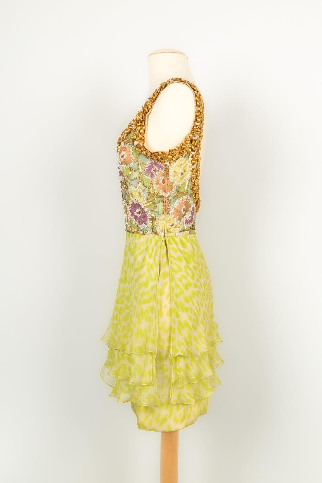 Valentino Set Couture Dress in Green-Tone Silk, 1990s For Sale 1