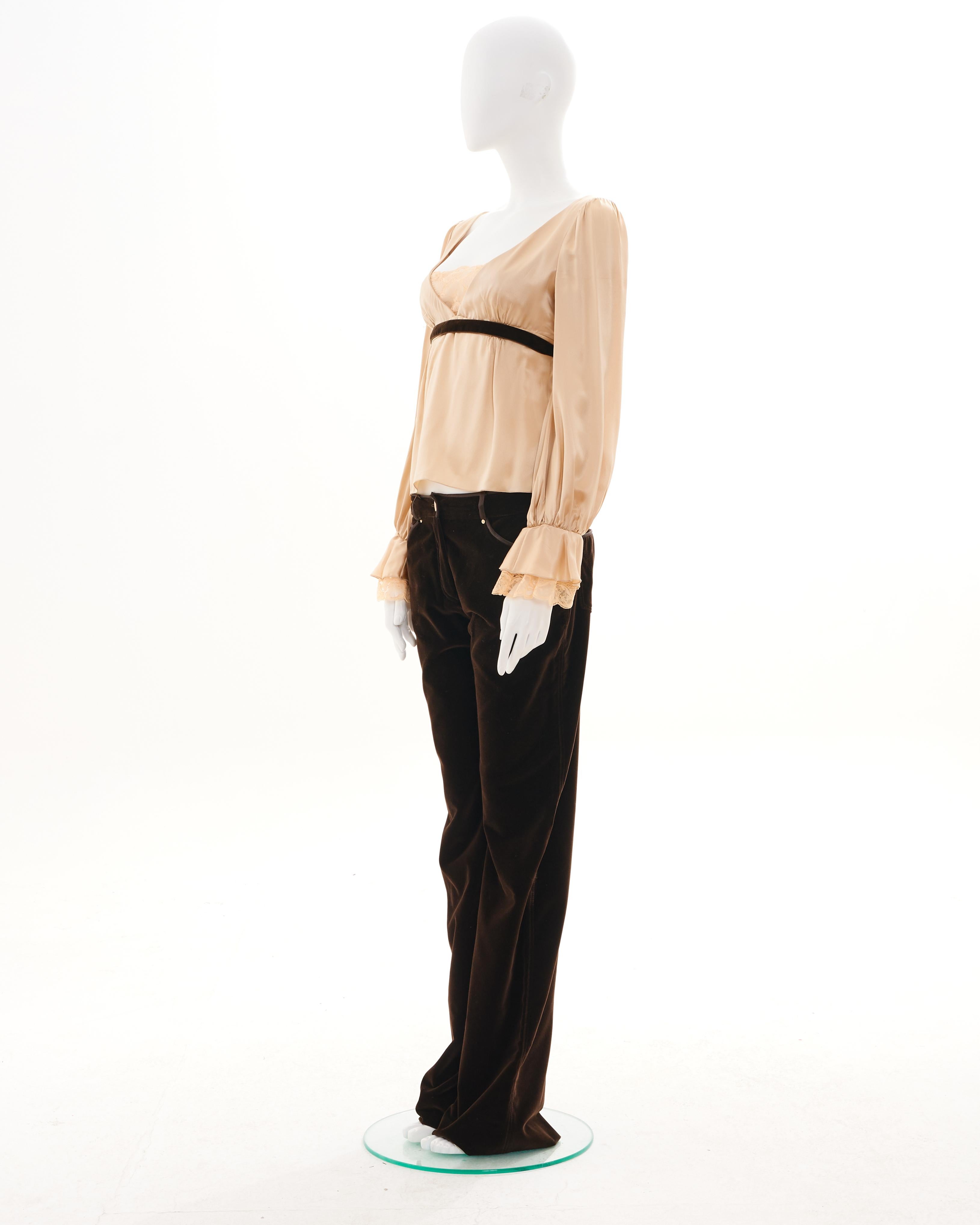 Valentino Set Silk Cream Top and Velvet Brown Trousers For Sale 7