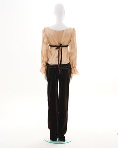 Valentino Set Silk Cream Top and Velvet Brown Trousers