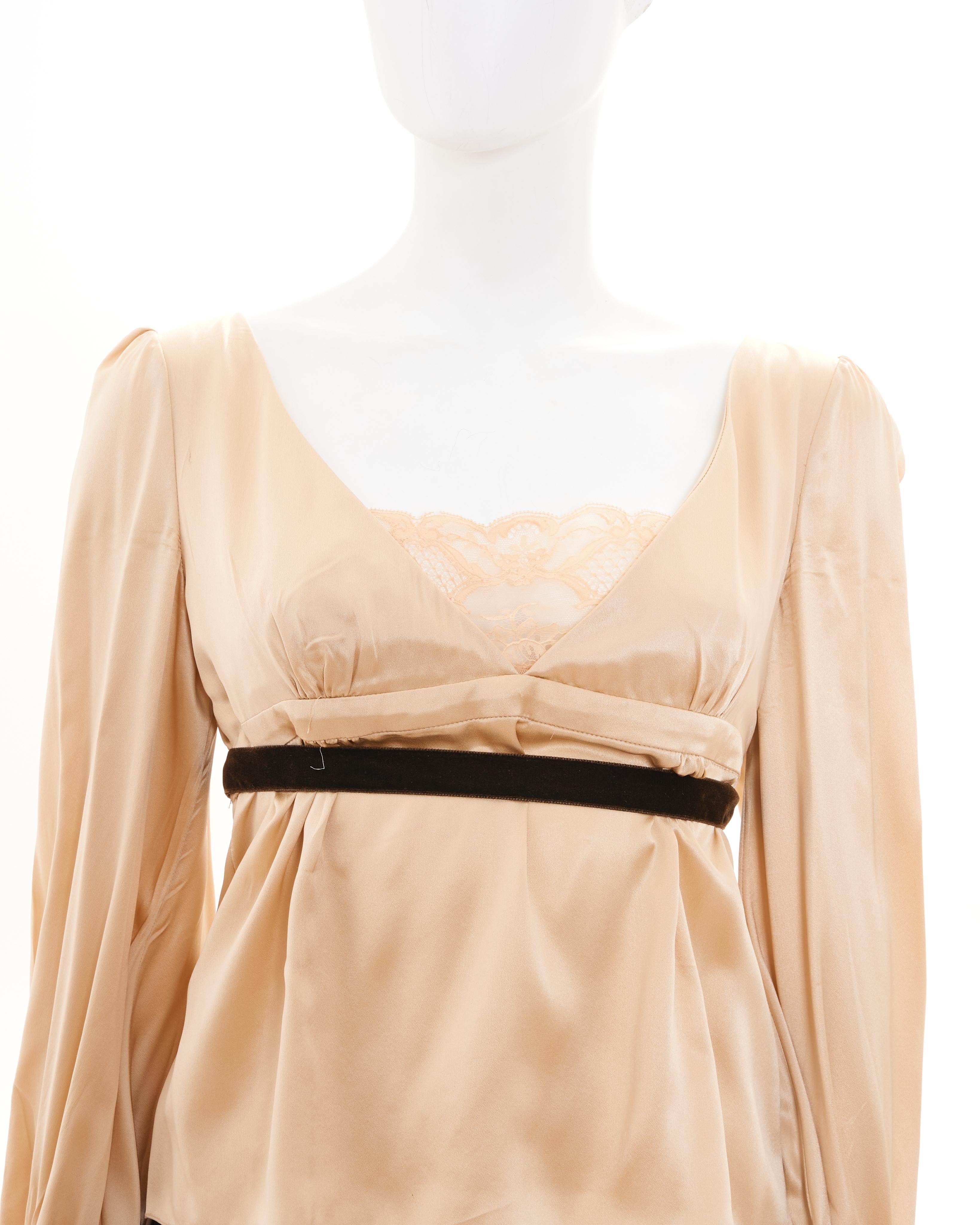 Valentino Set Silk Cream Top and Velvet Brown Trousers For Sale 1
