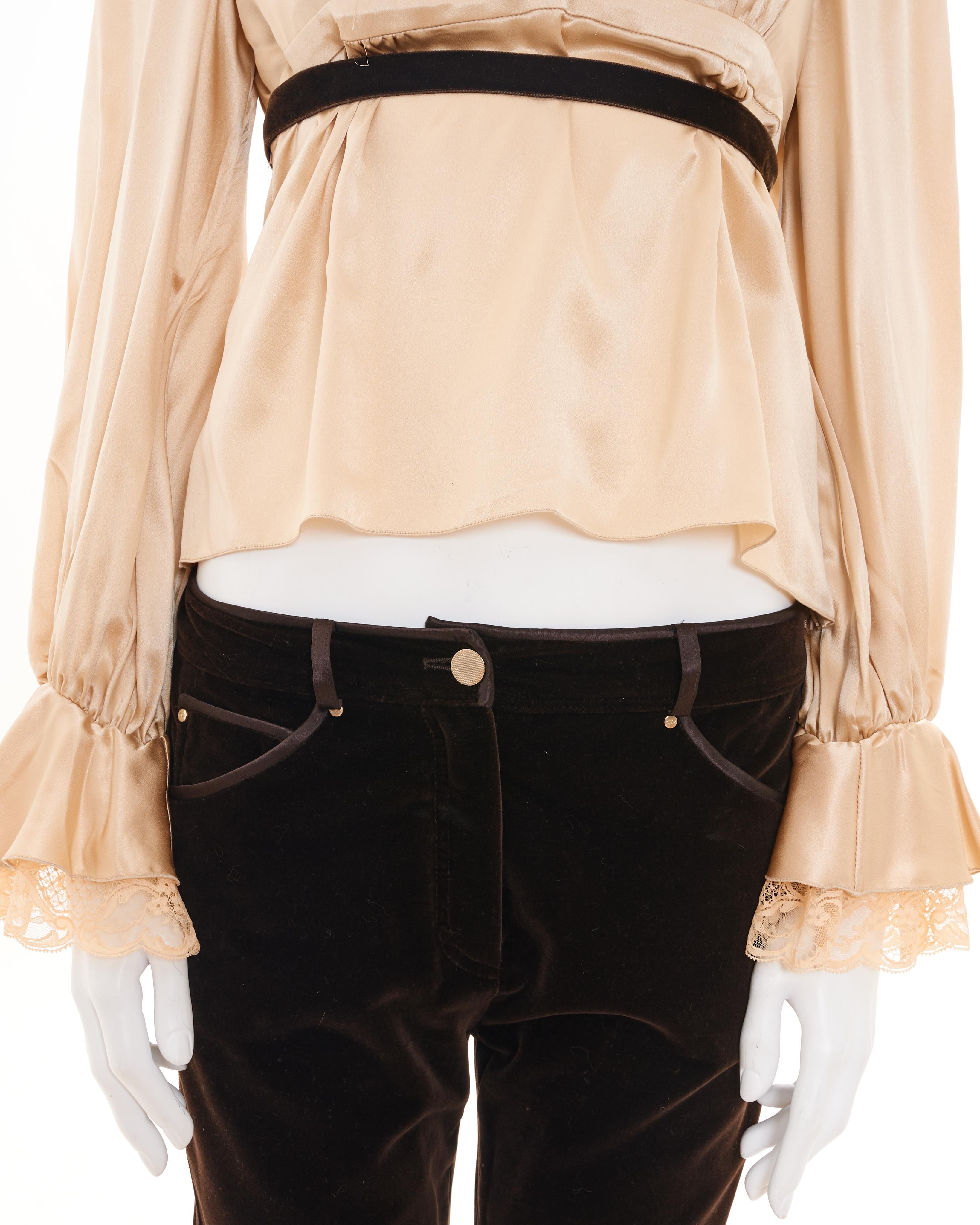 Valentino Set Silk Cream Top and Velvet Brown Trousers For Sale 2