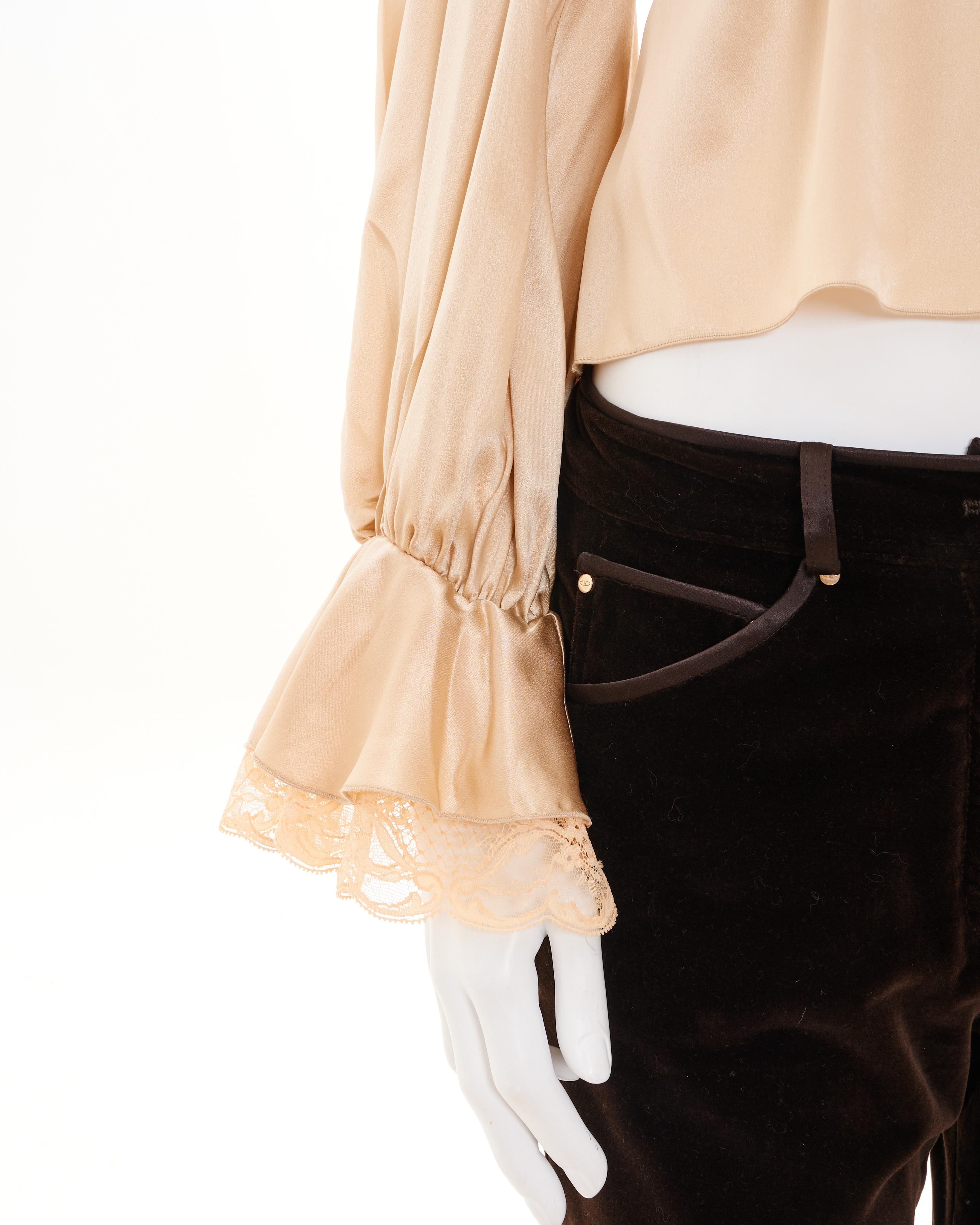Valentino Set Silk Cream Top and Velvet Brown Trousers For Sale 3