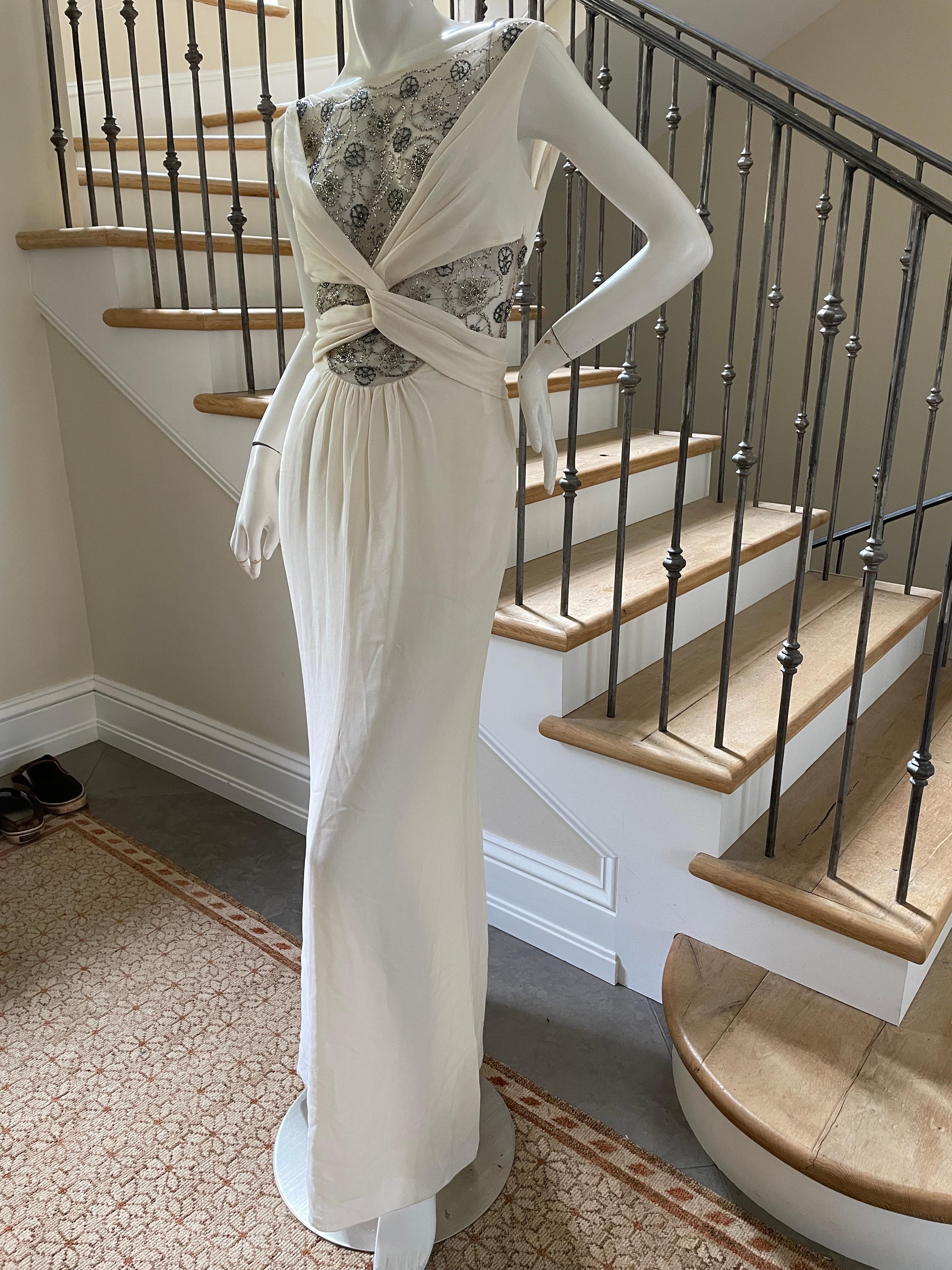 Valentino Sexy Sheer Bead Embellished Ivory Evening Dress from 1994 5