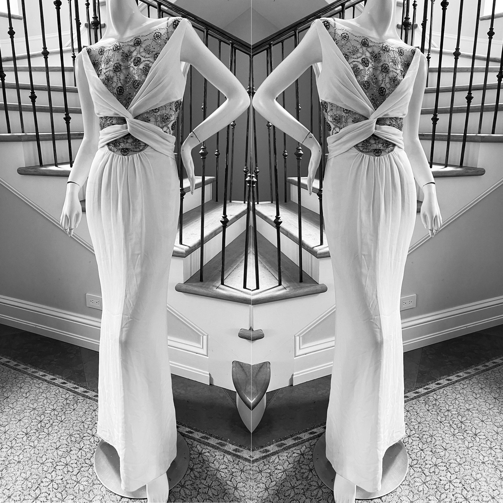 Beige Valentino Sexy Sheer Bead Embellished Ivory Evening Dress from 1994