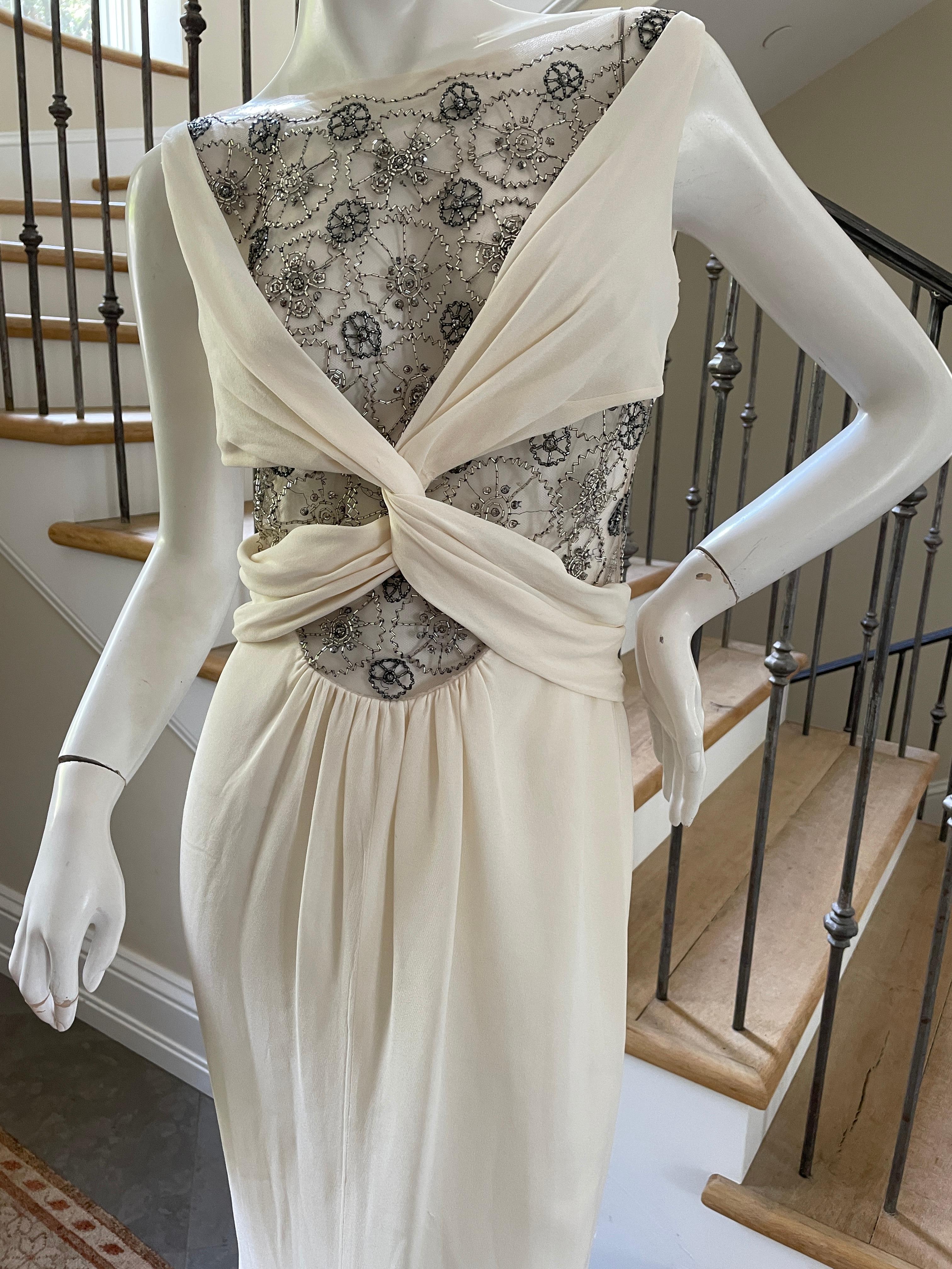 Valentino Sexy Sheer Bead Embellished Ivory Evening Dress from 1994 3