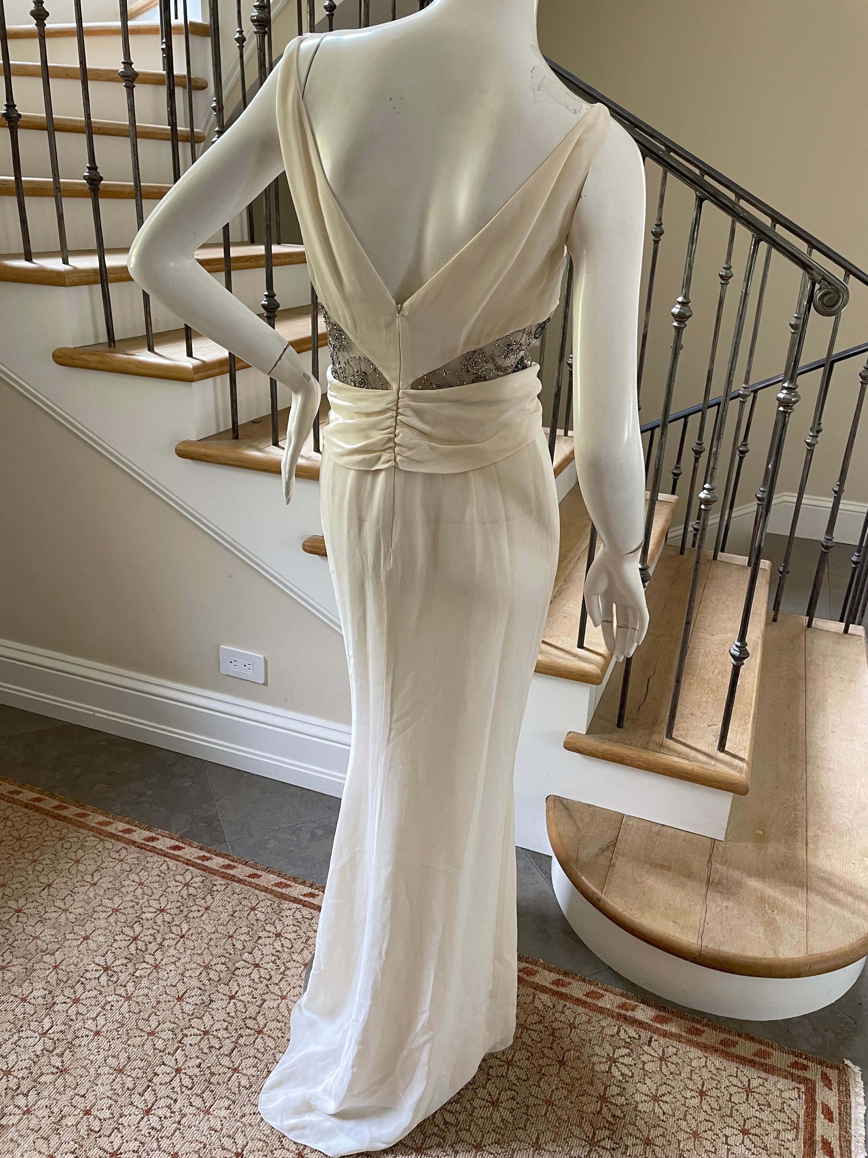Valentino Sexy Sheer Bead Embellished Ivory Evening Dress from 1994 4