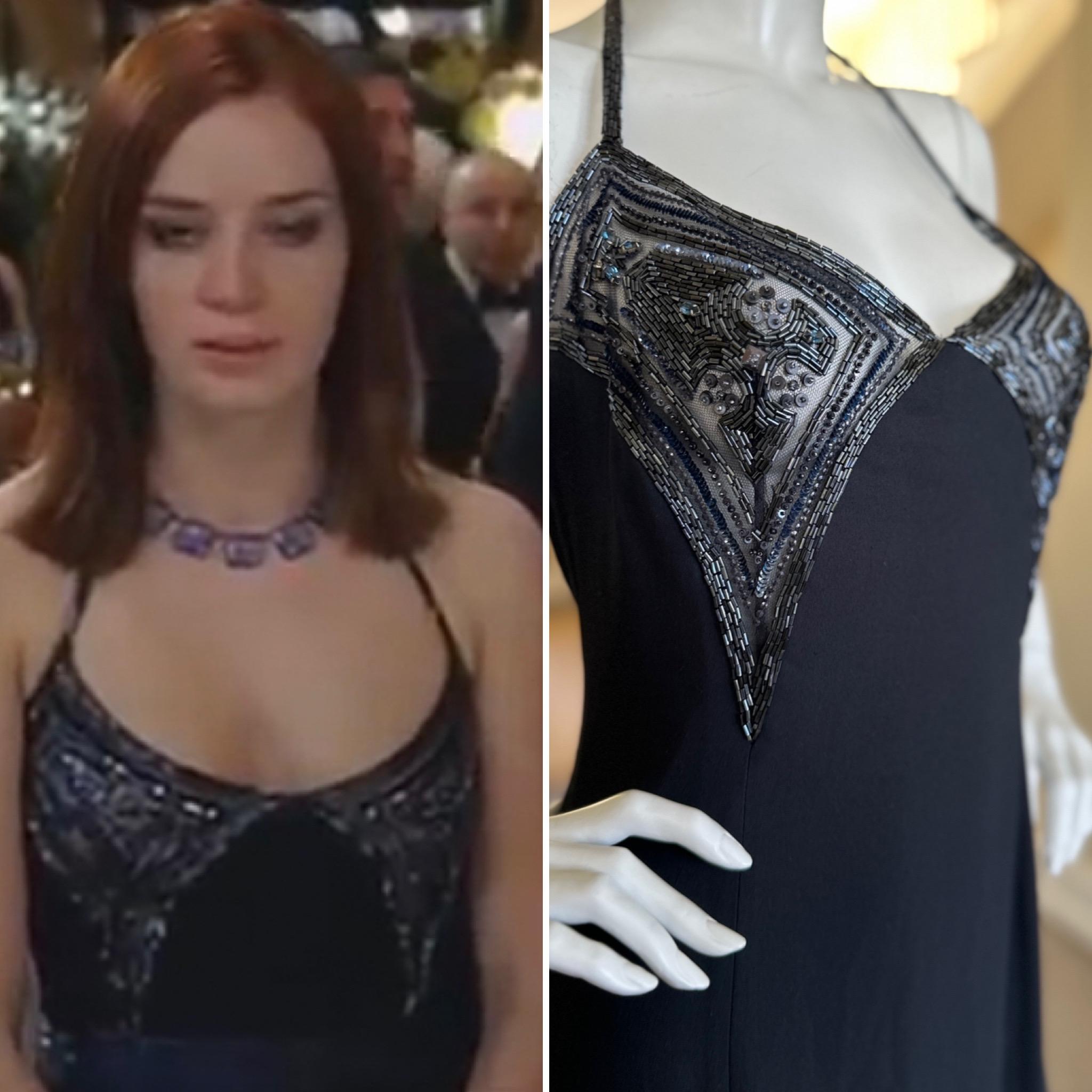Valentino Sheer Beaded Black Dress 2005 as Seen in The Devil Wears Prada
This is outstanding ,with sheer beaded netting on top.
This is so pretty
Size 8
  Bust 38