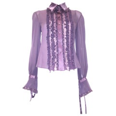 Valentino Sheer Silk Lavender Long Sleeve Blouse 10 US