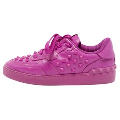 Valentino Shocking Pink Leather Rockstud Lace Up Sneakers Size 38