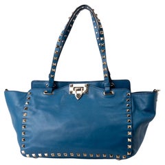 Valentino Shopper Rockstud Small In PELLE Azzurra