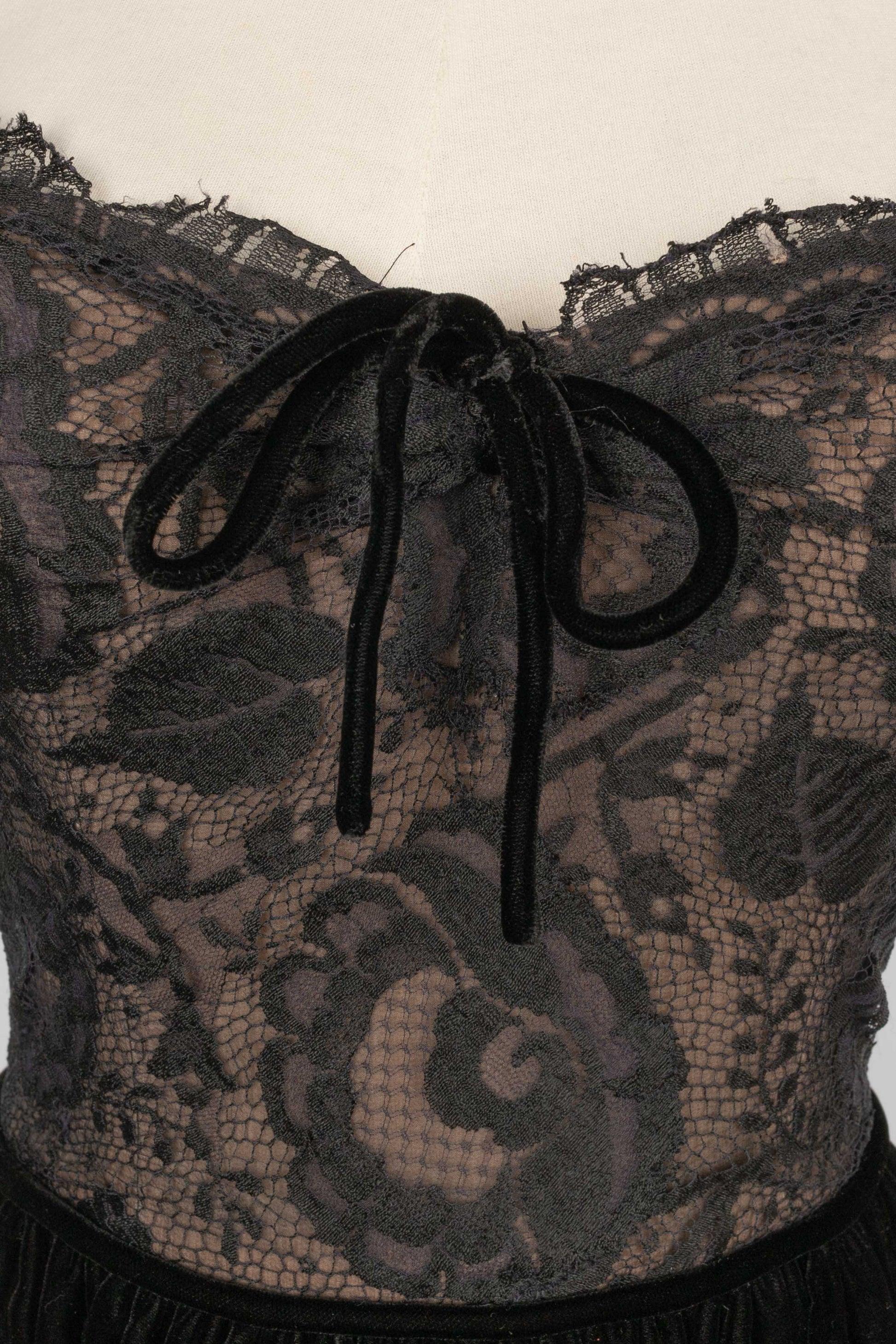 Valentino Short Black Lace Blouse Dress Couture, 1960s For Sale 1