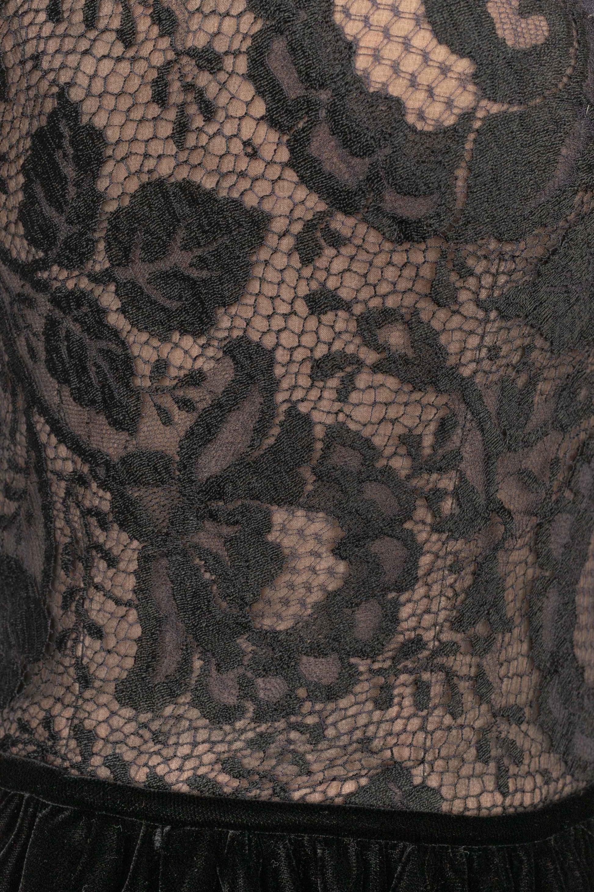 Valentino Short Black Lace Blouse Dress Couture, 1960s For Sale 3