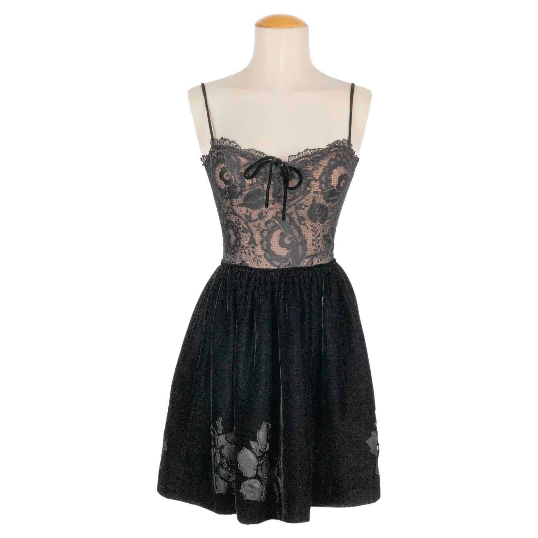 Valentino Short Black Lace Blouse Dress Couture, 1960s For Sale