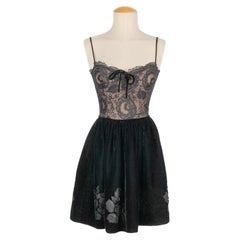 Valentino Short Black Lace Blouse Dress Couture, 1960s
