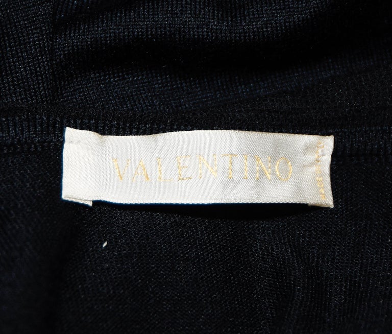 Valentino Short Sleeve V Neck Black Wool Silk Blend Top For Sale at 1stDibs