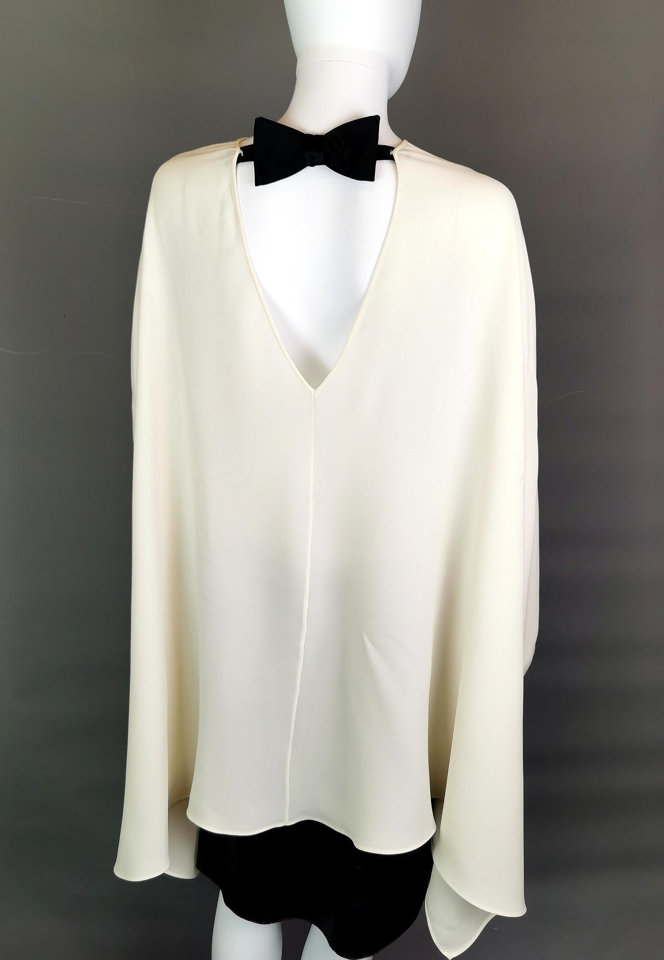 Valentino Silk Georgette cape blouse, Bow back  For Sale 3