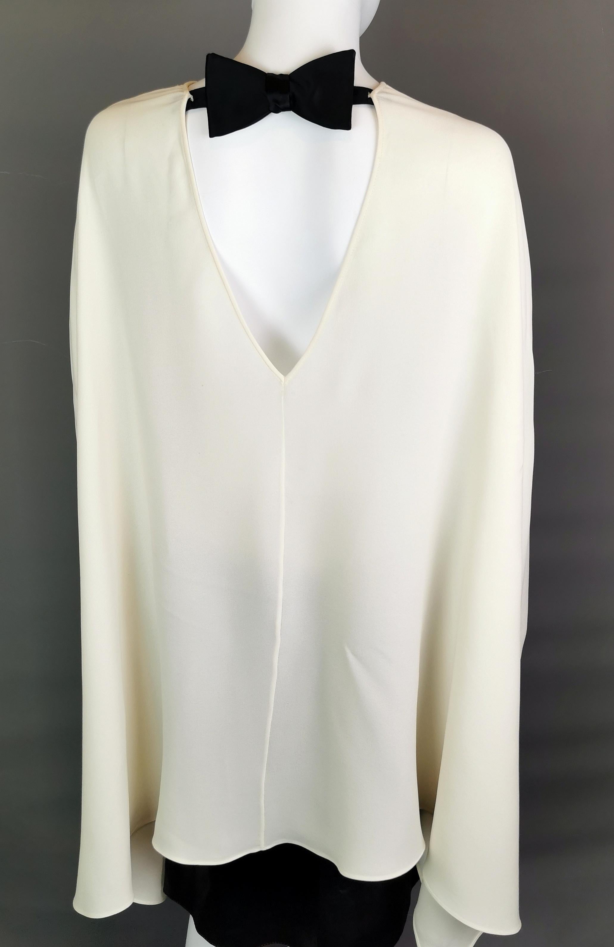 Valentino Silk Georgette cape blouse, Bow back  For Sale 4