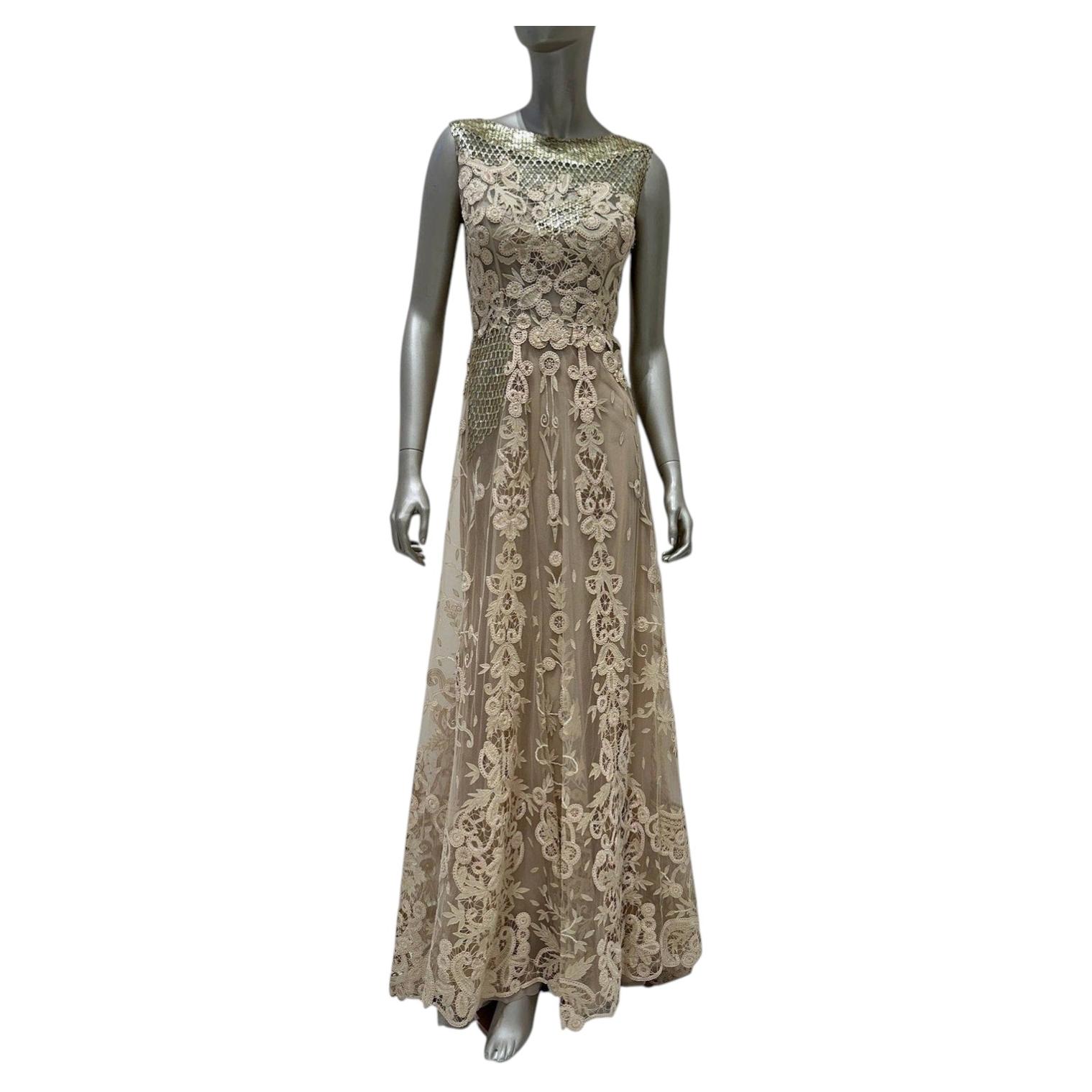 Valentino Silk Gown with Embroidery Mesh Detail Dress Sz.6