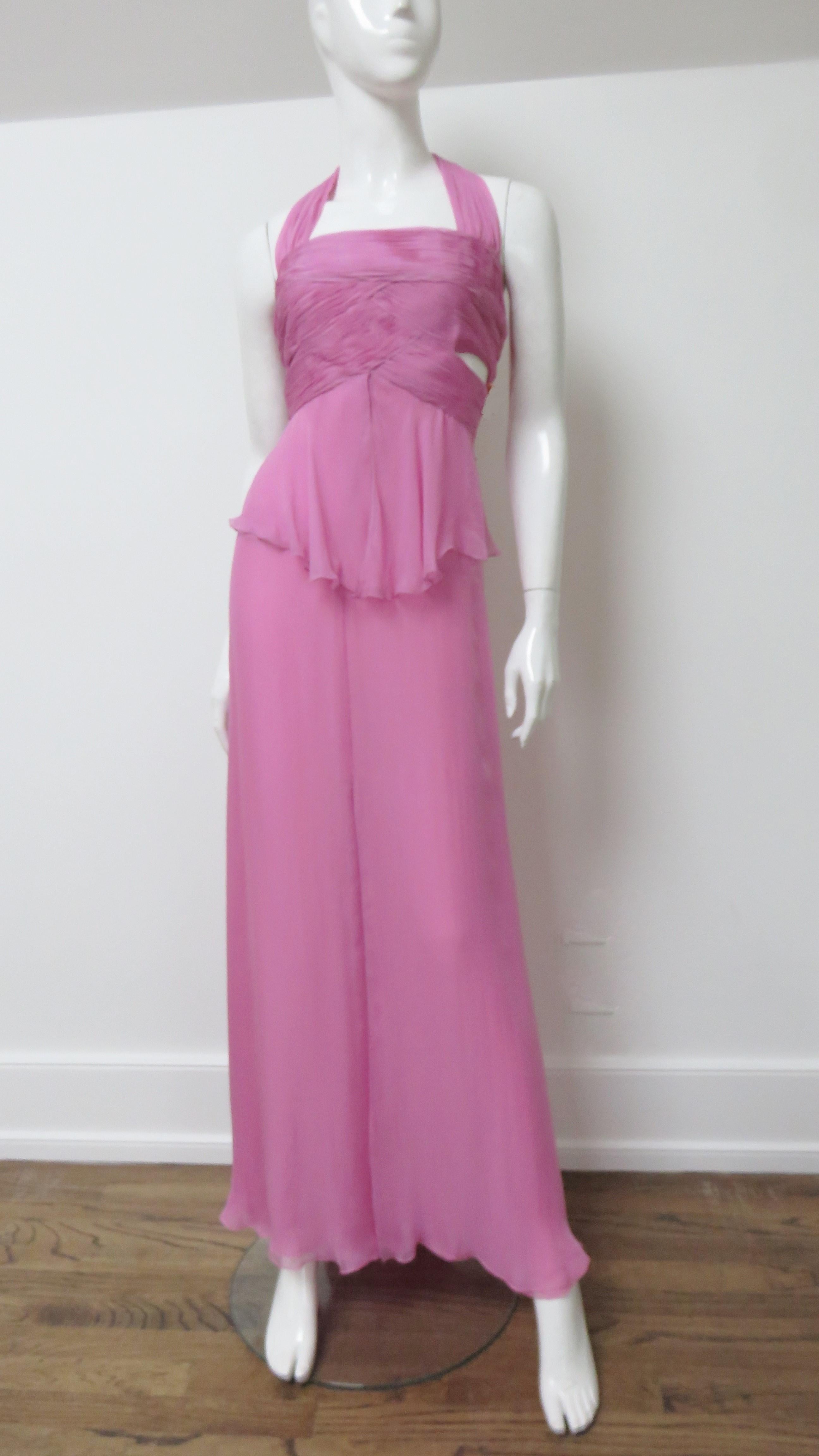 Valentino New Silk Halter Gown with Waist and Back Cut outs S/S 2007 For Sale 4