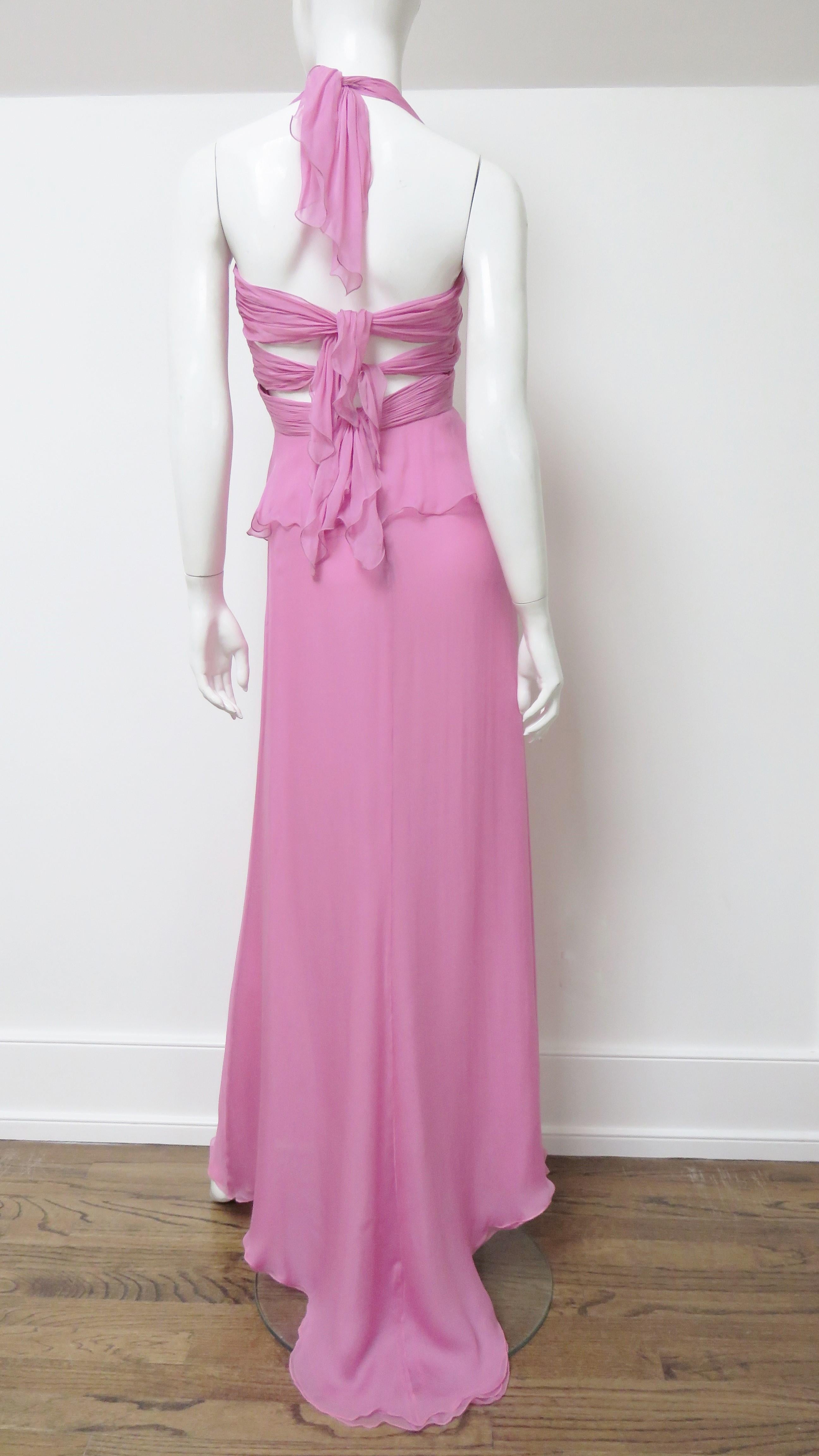 Valentino New Silk Halter Gown with Waist and Back Cut outs S/S 2007 For Sale 5