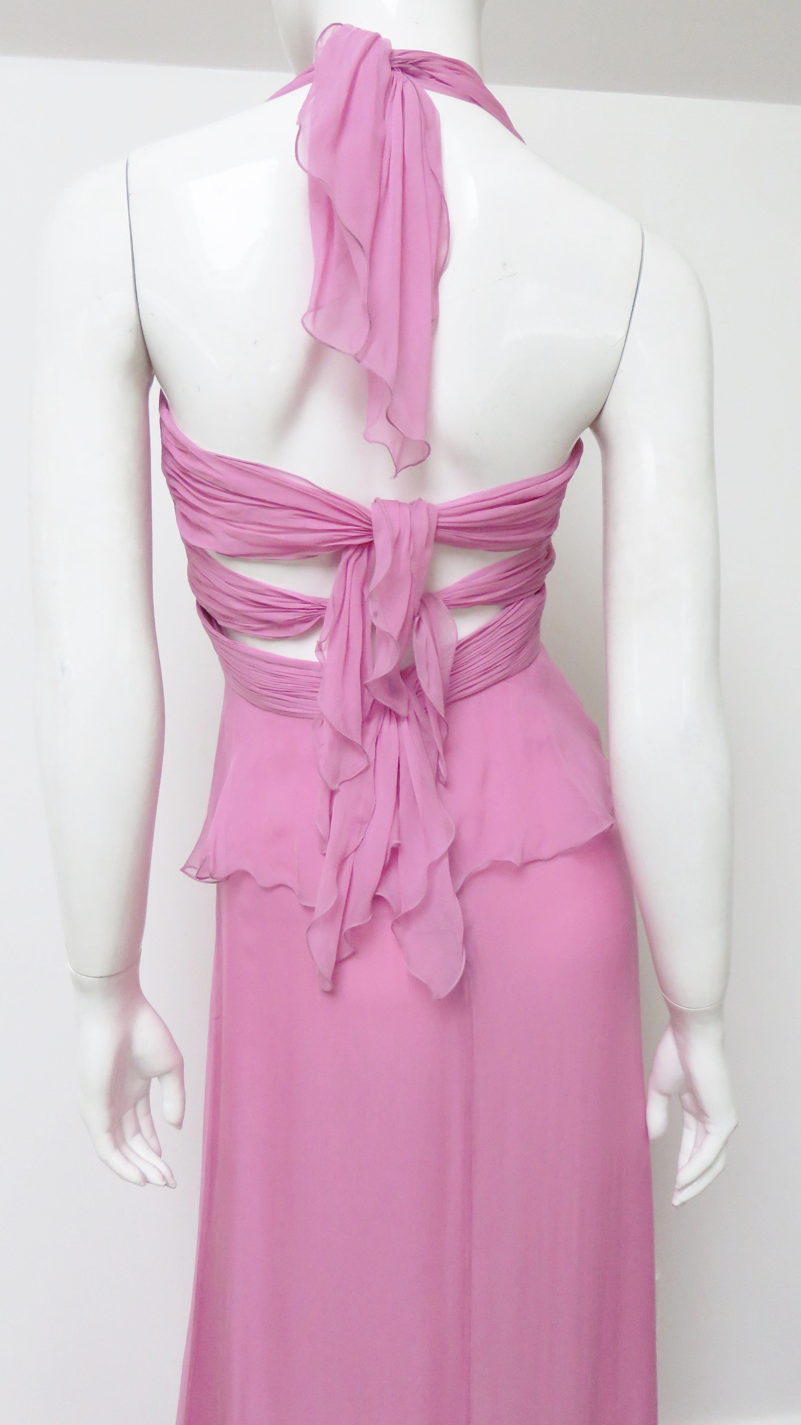Valentino New Silk Halter Gown with Waist and Back Cut outs S/S 2007 For Sale 6