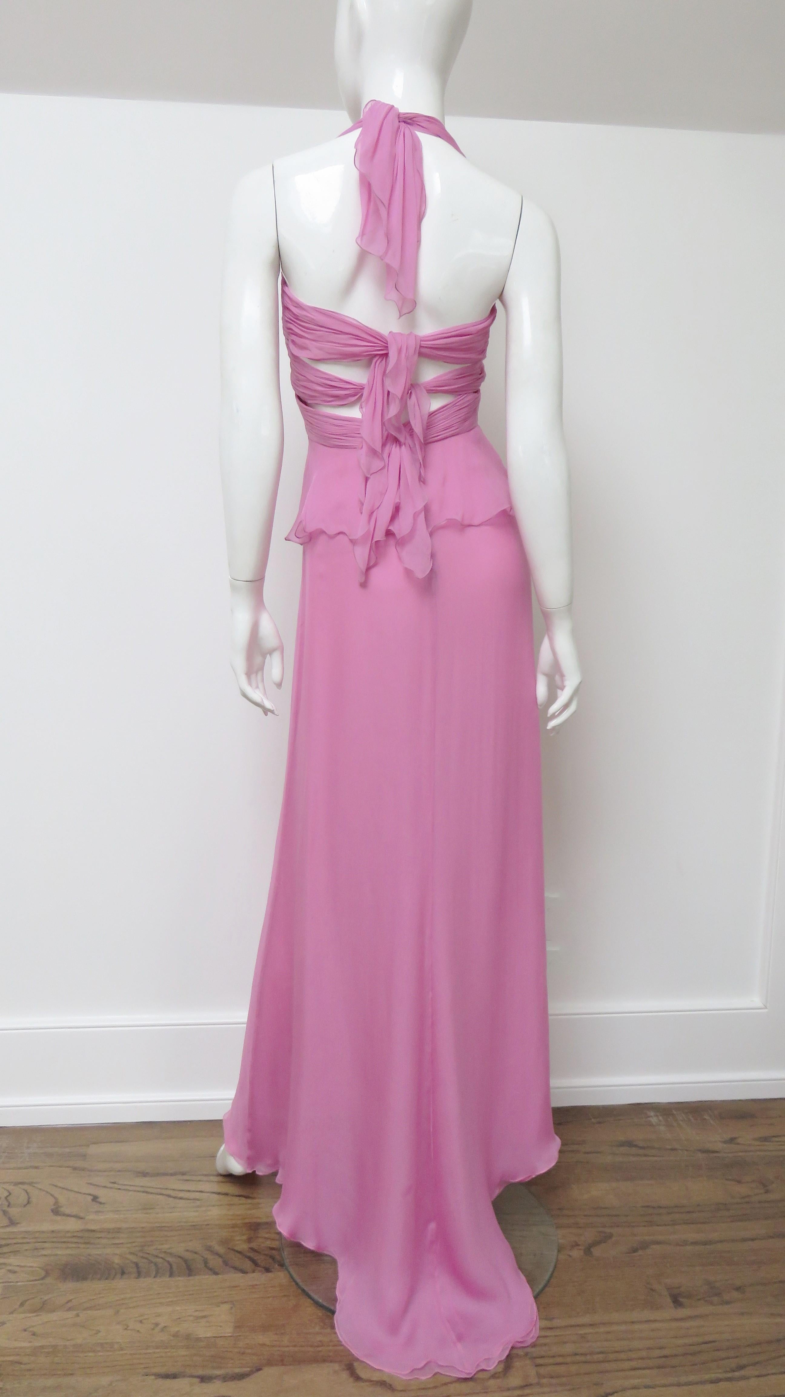Valentino New Silk Halter Gown with Waist and Back Cut outs S/S 2007 For Sale 10