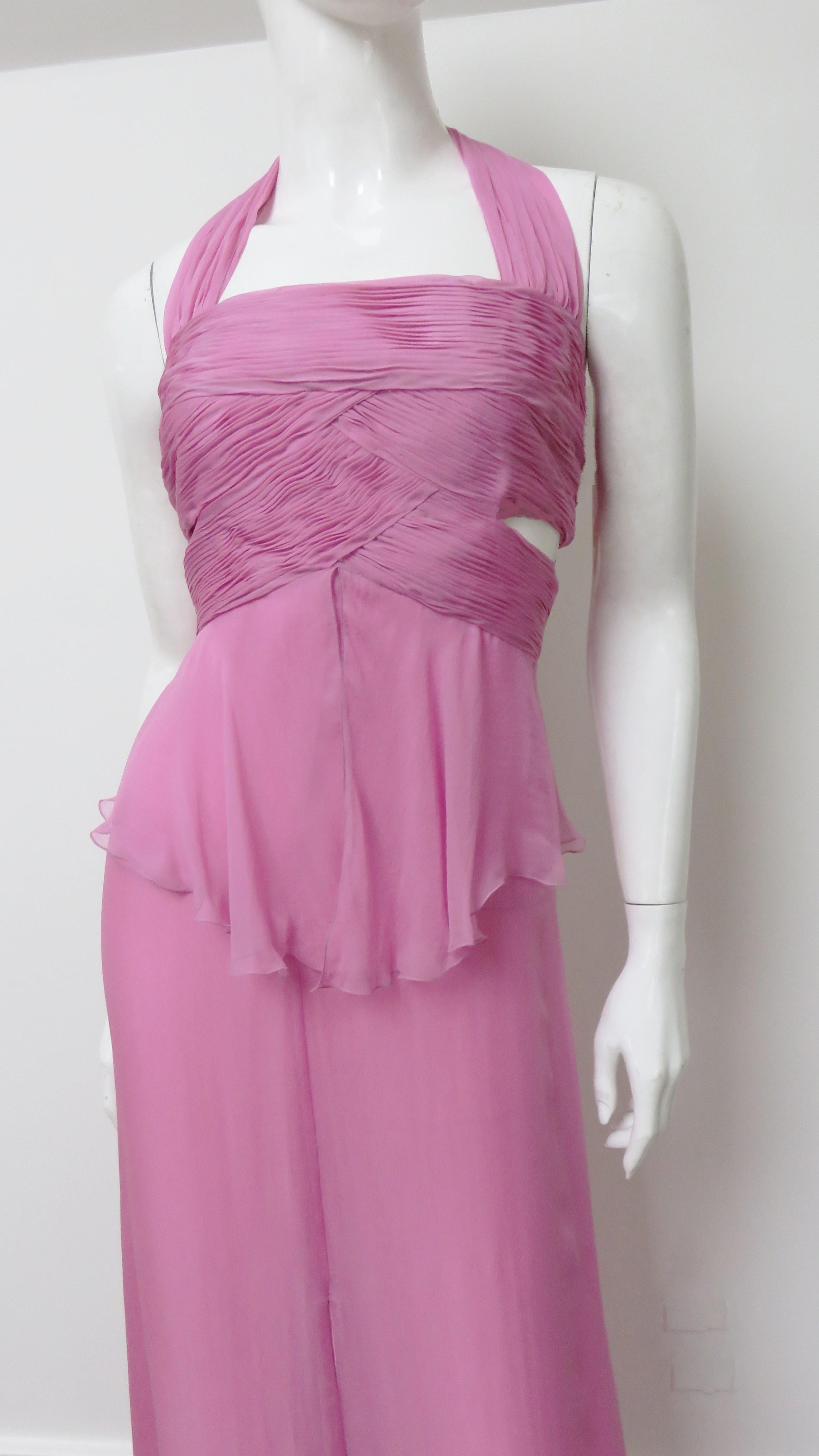 Purple Valentino New Silk Halter Gown with Waist and Back Cut outs S/S 2007 For Sale