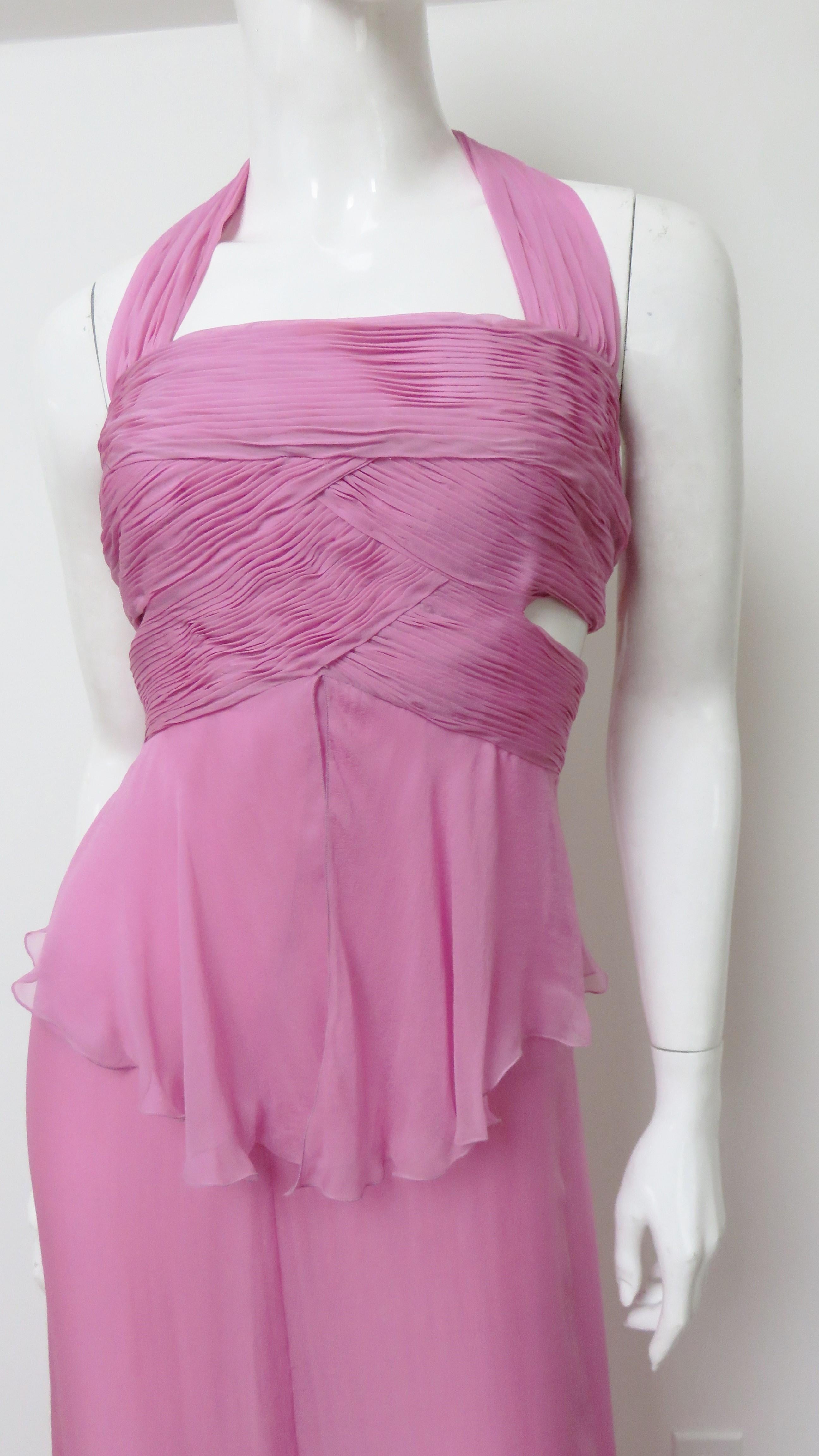 Valentino New Silk Halter Gown with Waist and Back Cut outs S/S 2007 In Excellent Condition For Sale In Water Mill, NY