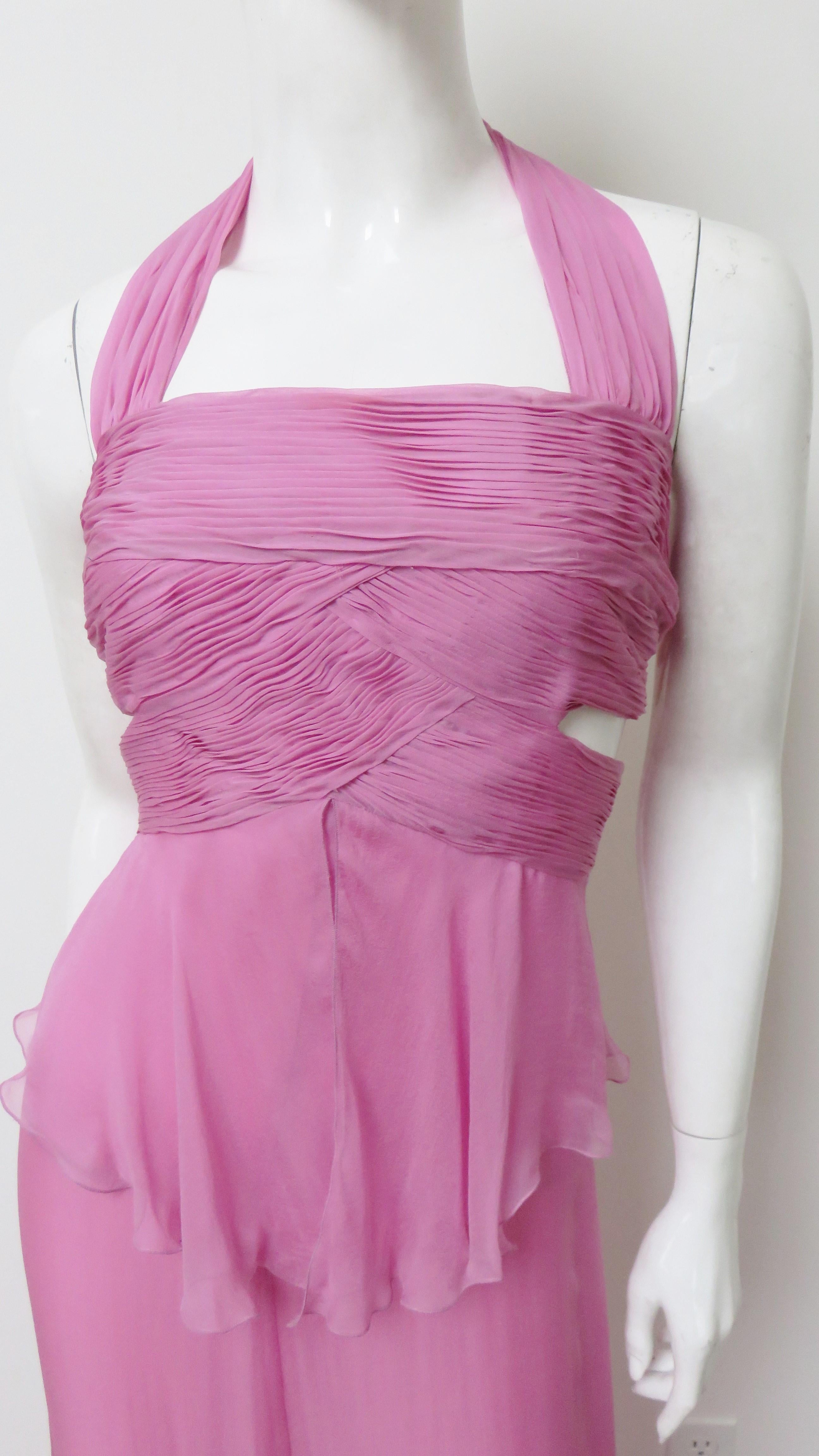 Women's Valentino New Silk Halter Gown with Waist and Back Cut outs S/S 2007 For Sale