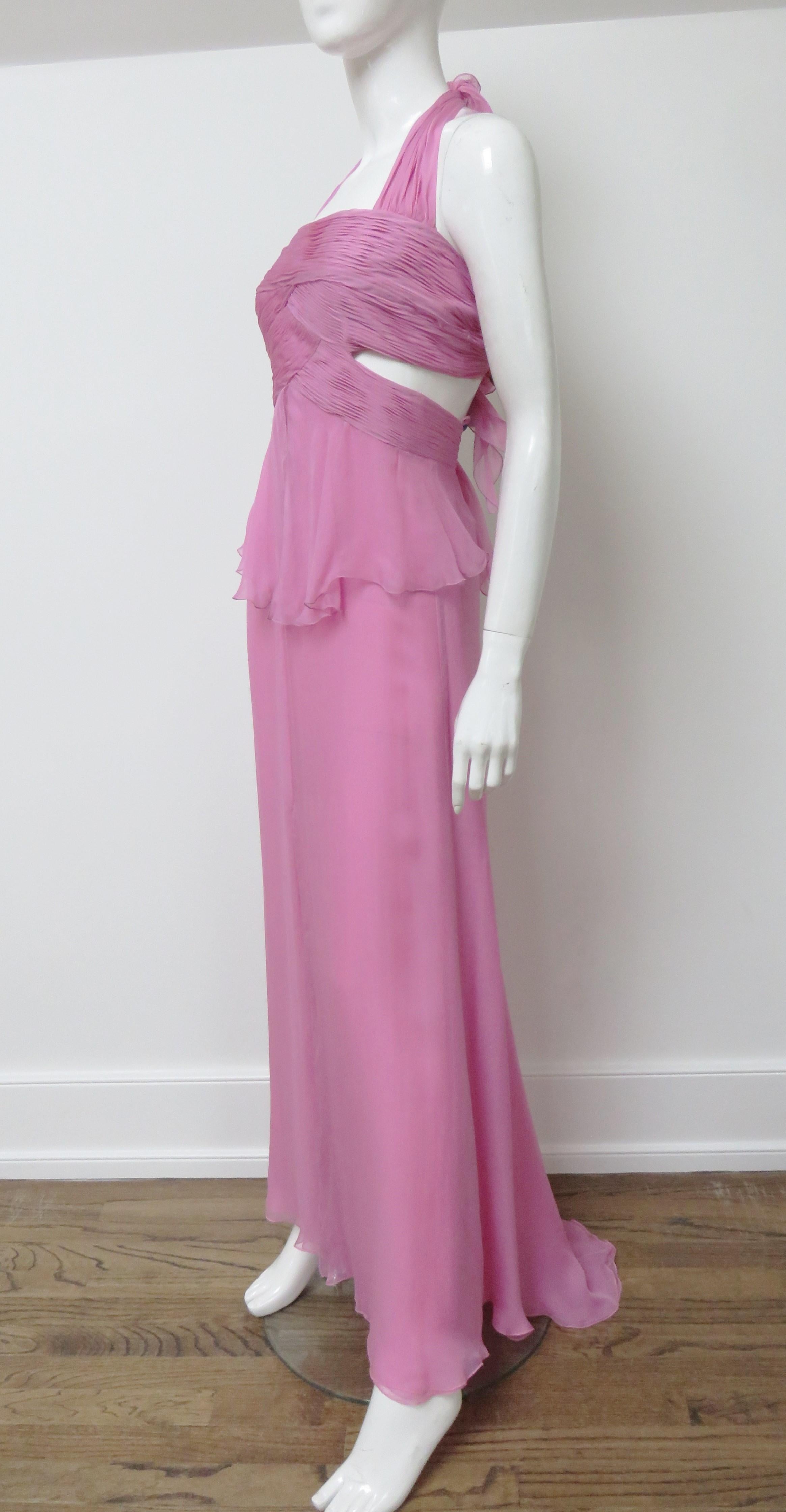 Valentino New Silk Halter Gown with Waist and Back Cut outs S/S 2007 For Sale 3