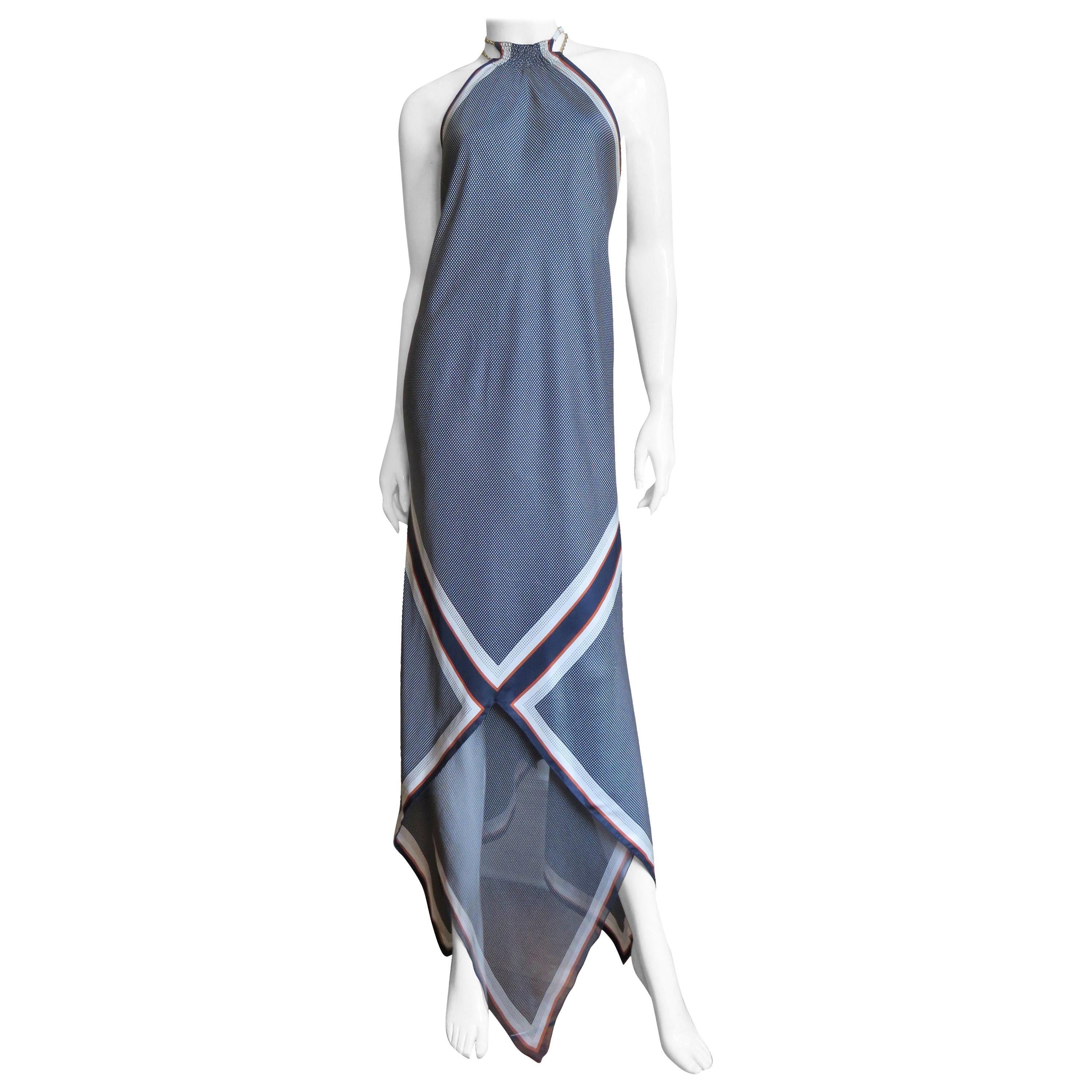 Valentino Silk Halter Maxi Dress with Scarf Drapery