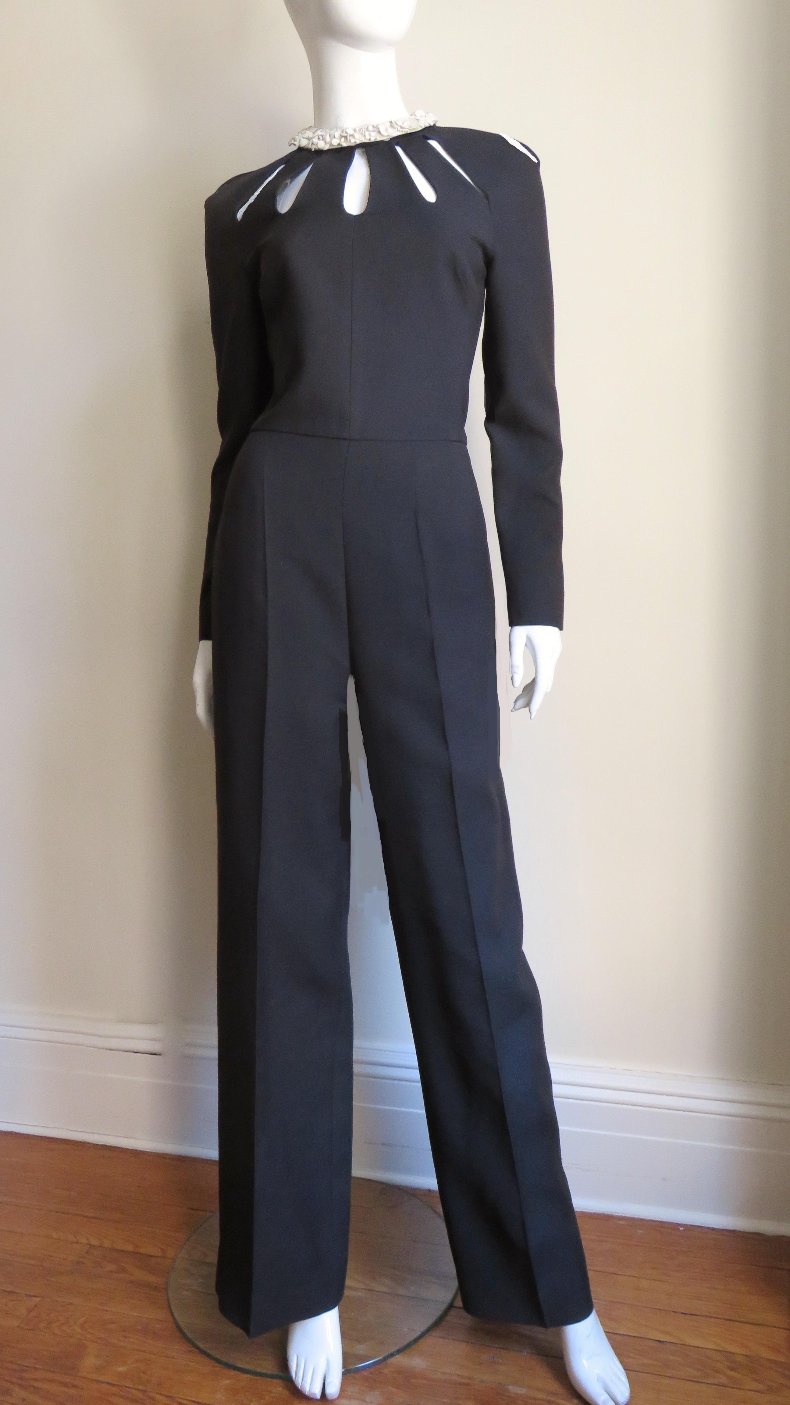 Valentino Silk Jumpsuit with Cutouts and Detachable Leather Flower Collar 2