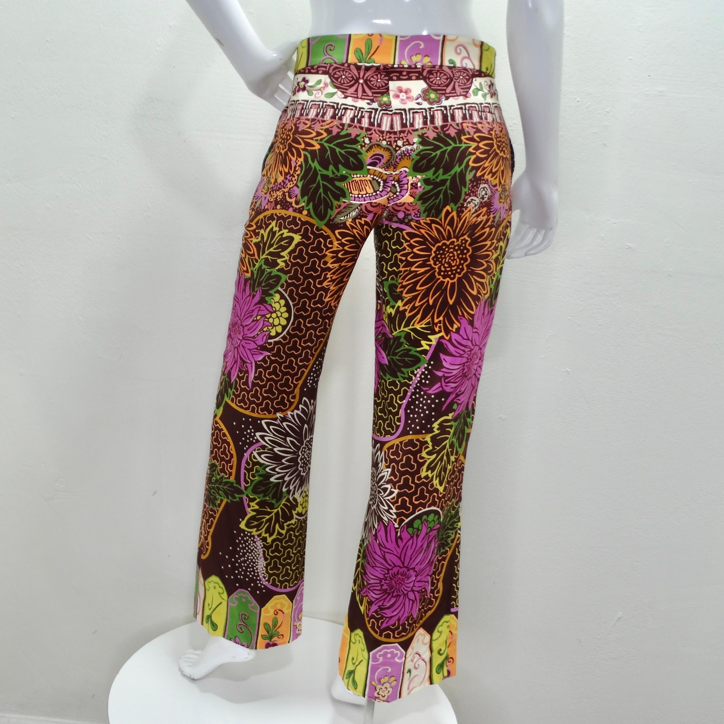 Valentino Silk Multicolor Floral Pants For Sale 2
