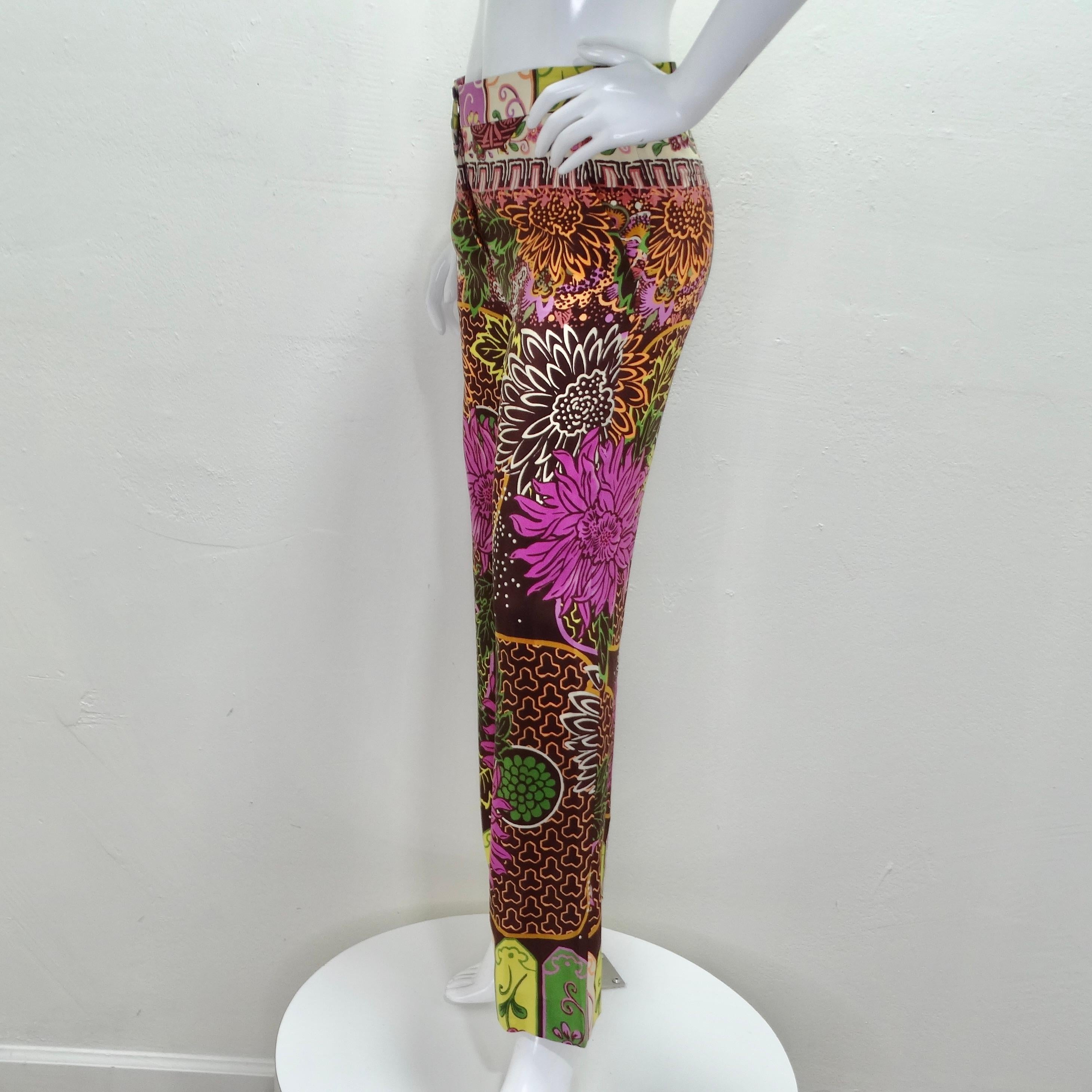 Valentino Silk Multicolor Floral Pants For Sale 4