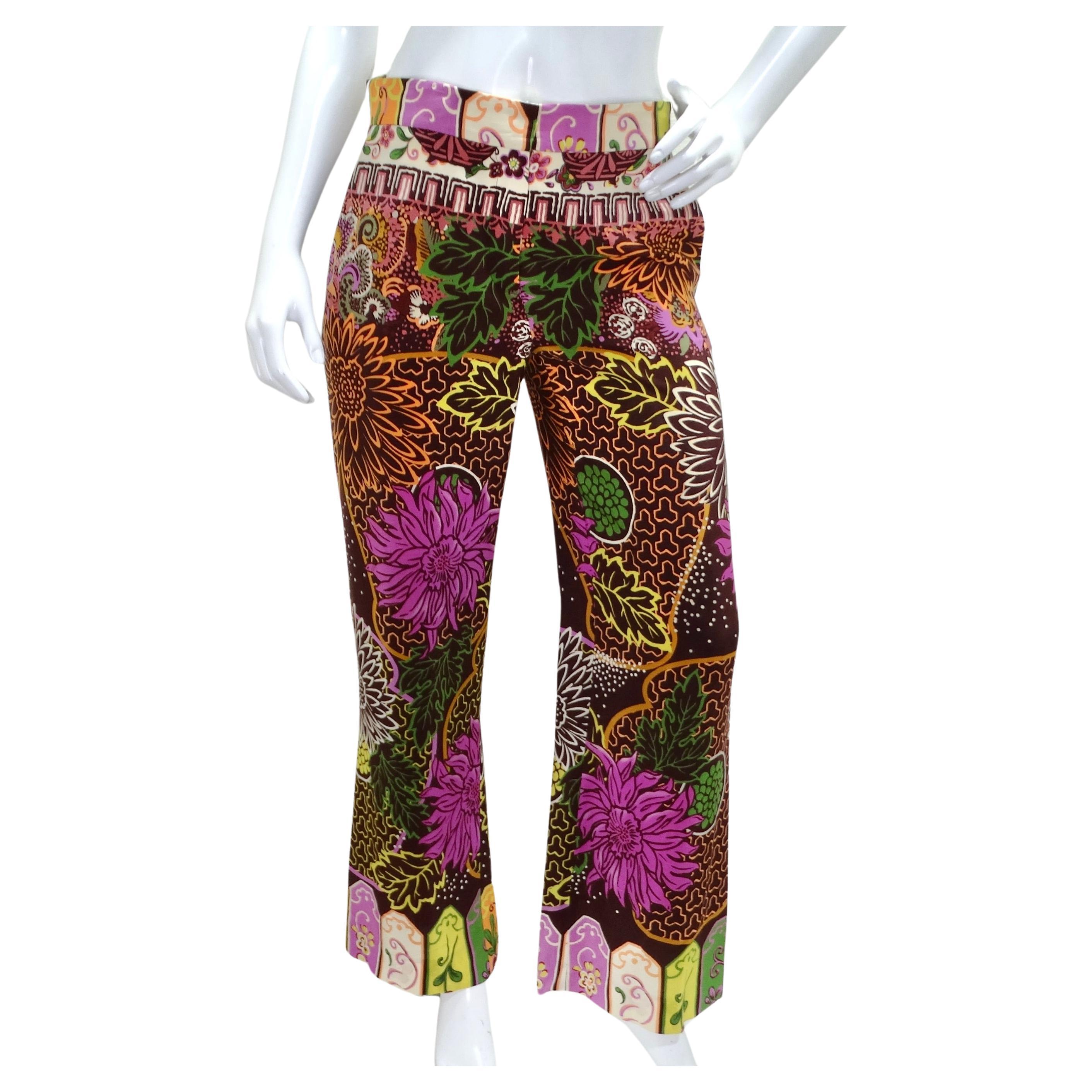 Valentino Silk Multicolor Floral Pants For Sale