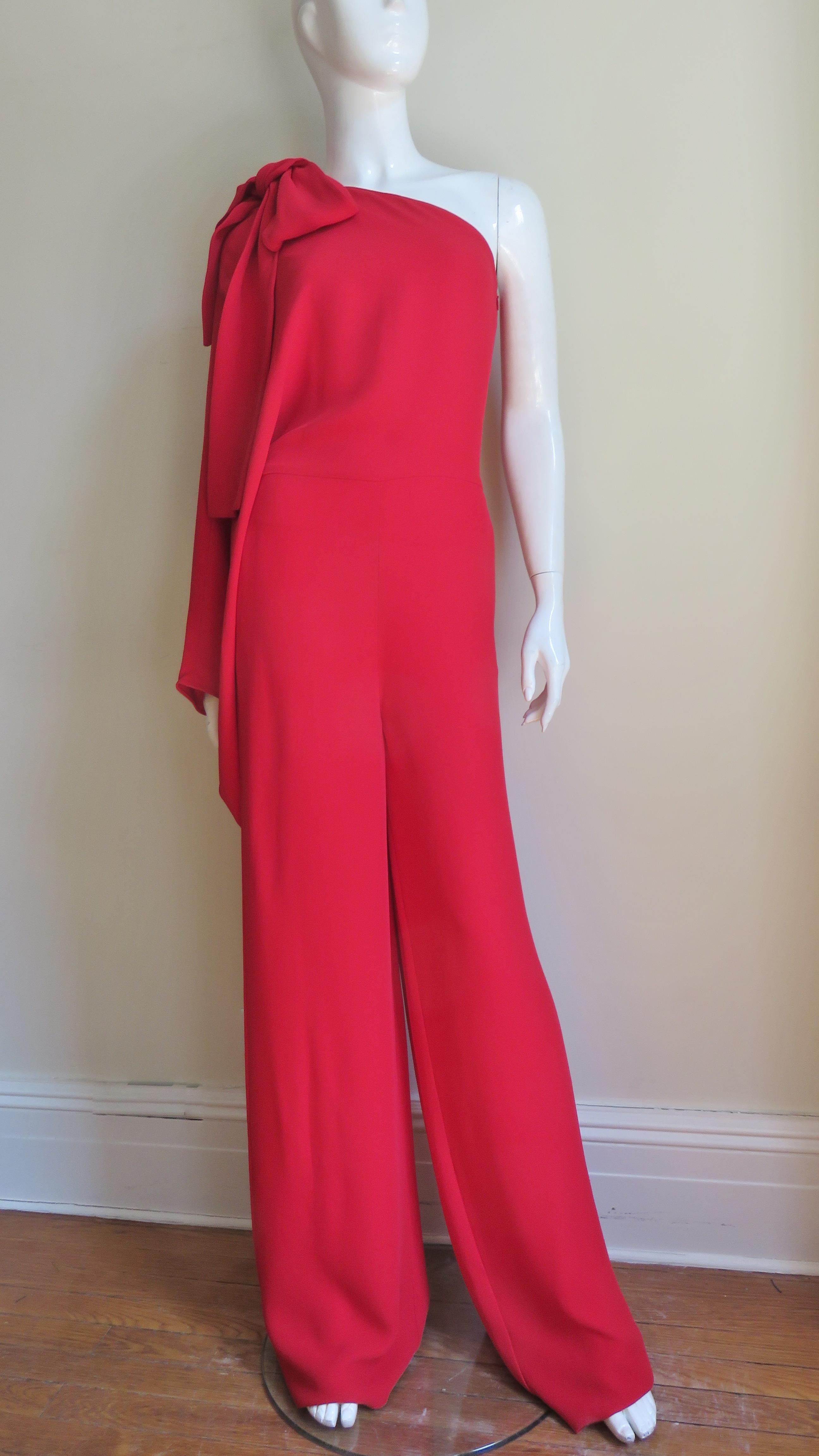 Valentino New Silk One Sleeve Jumpsuit with Tie Neck For Sale 1