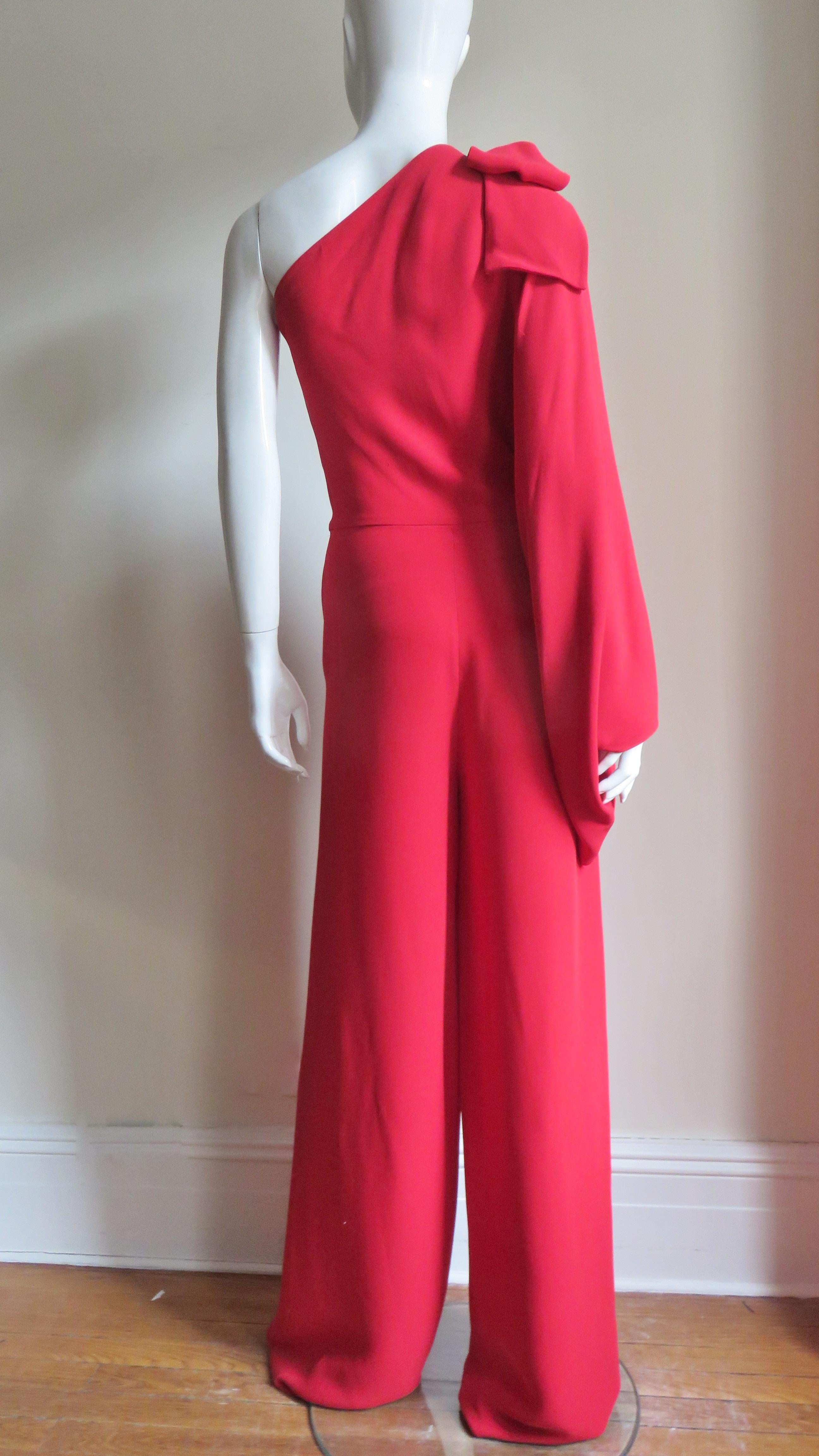 Valentino New Silk One Sleeve Jumpsuit with Tie Neck For Sale 3