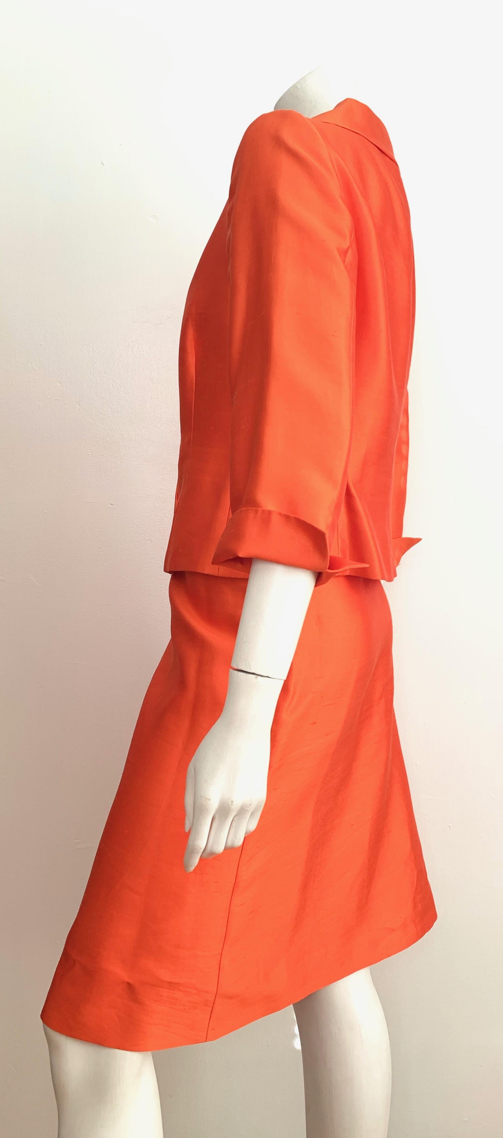 Valentino Silk Orange Skirt Suit Size 10. For Sale 5