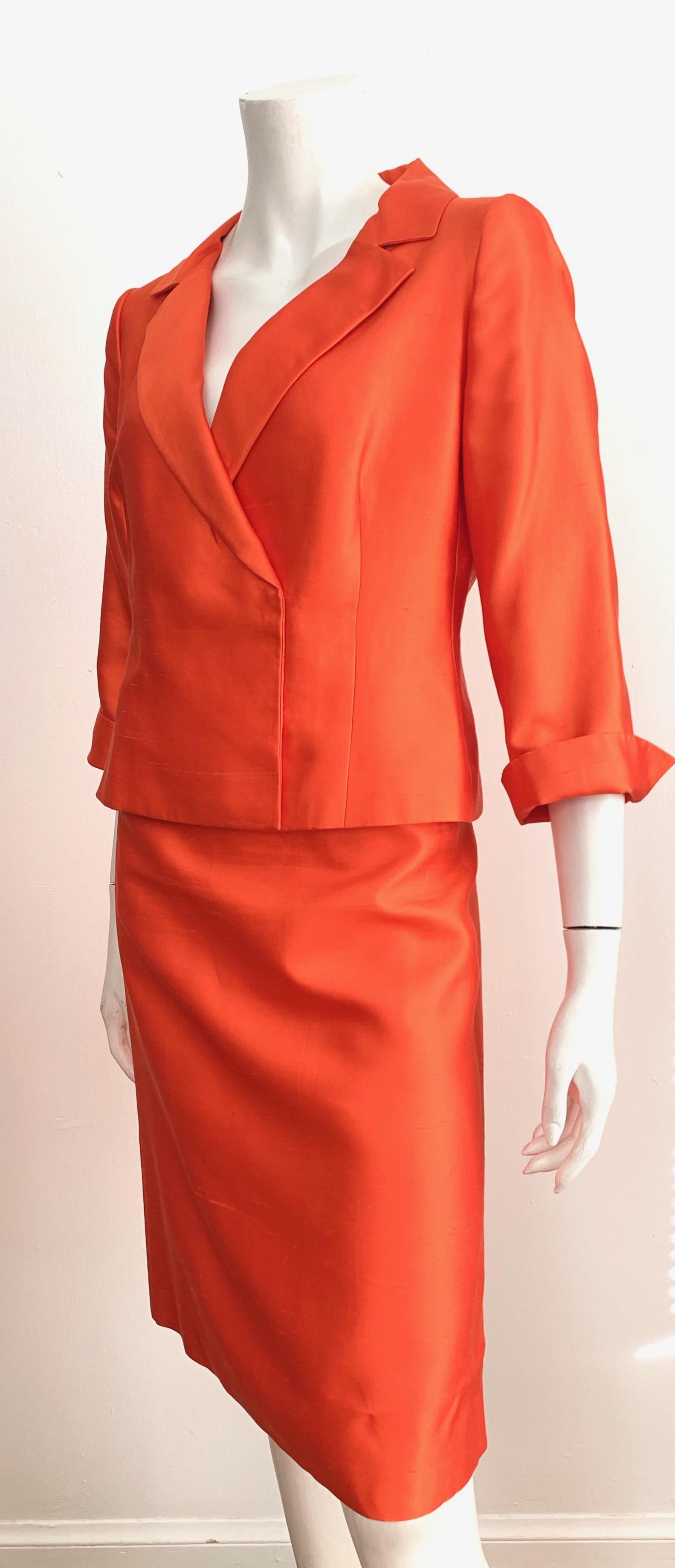 Valentino Silk Orange Skirt Suit Size 10. For Sale 6
