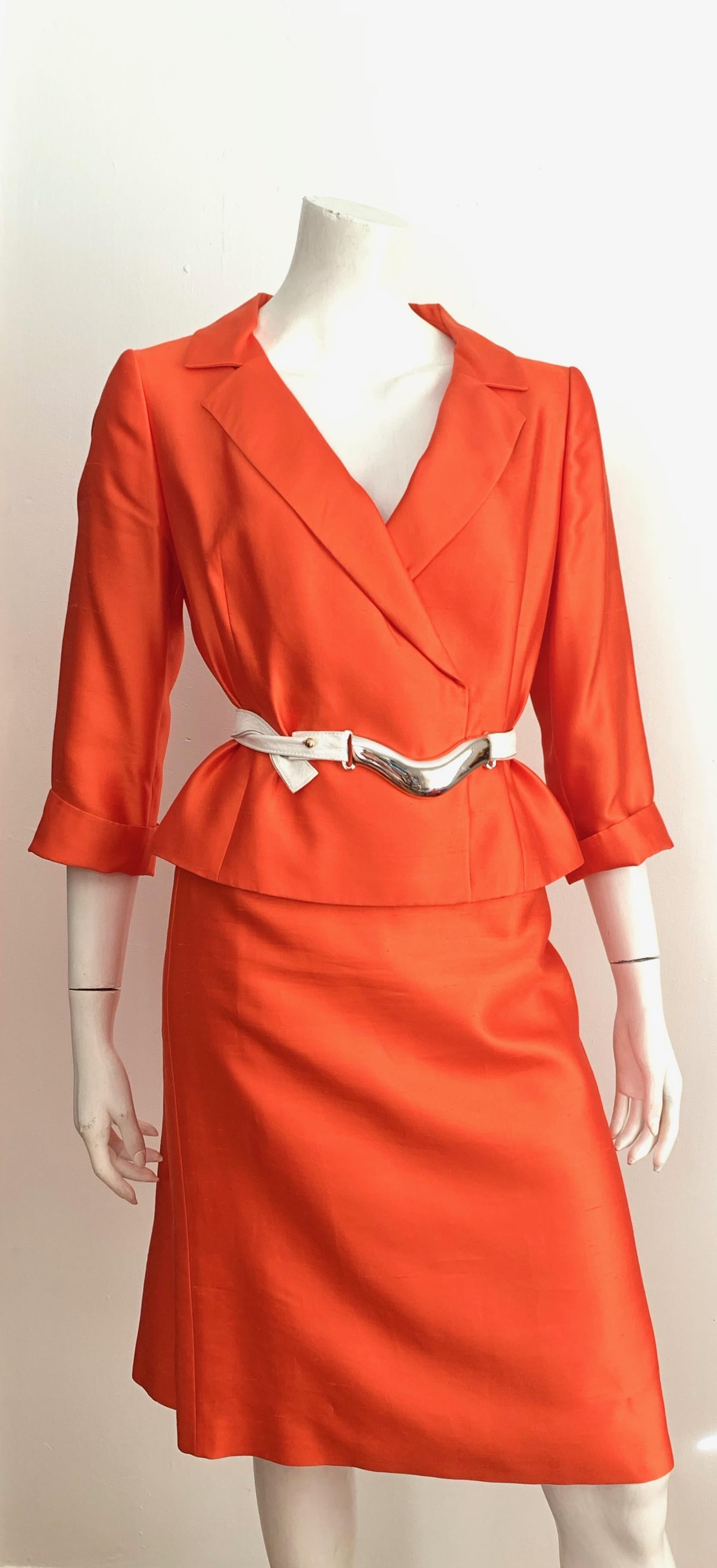 Valentino Silk Orange Skirt Suit Size 10. For Sale 8