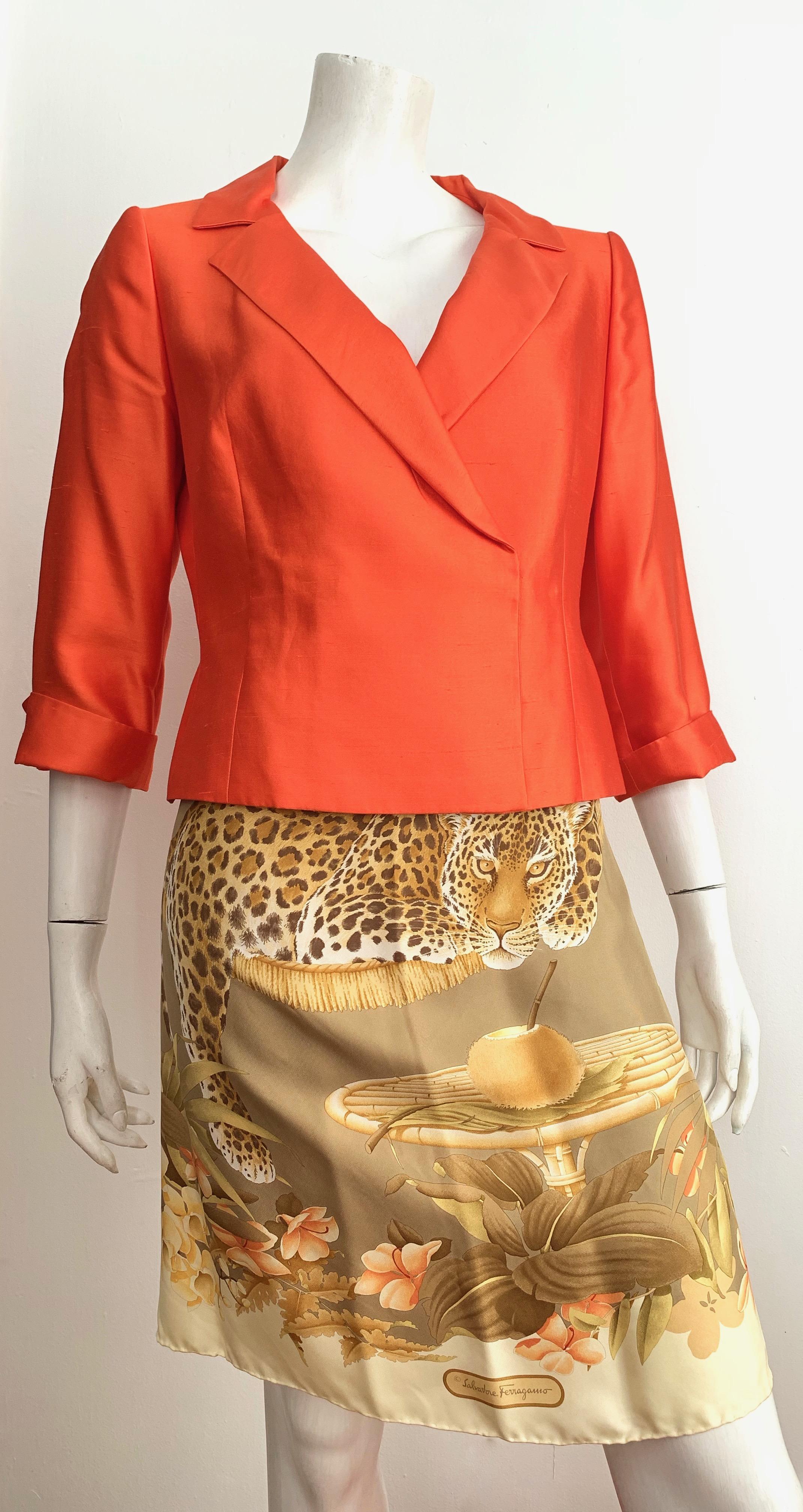 Valentino Silk Orange Skirt Suit Size 10. For Sale 10